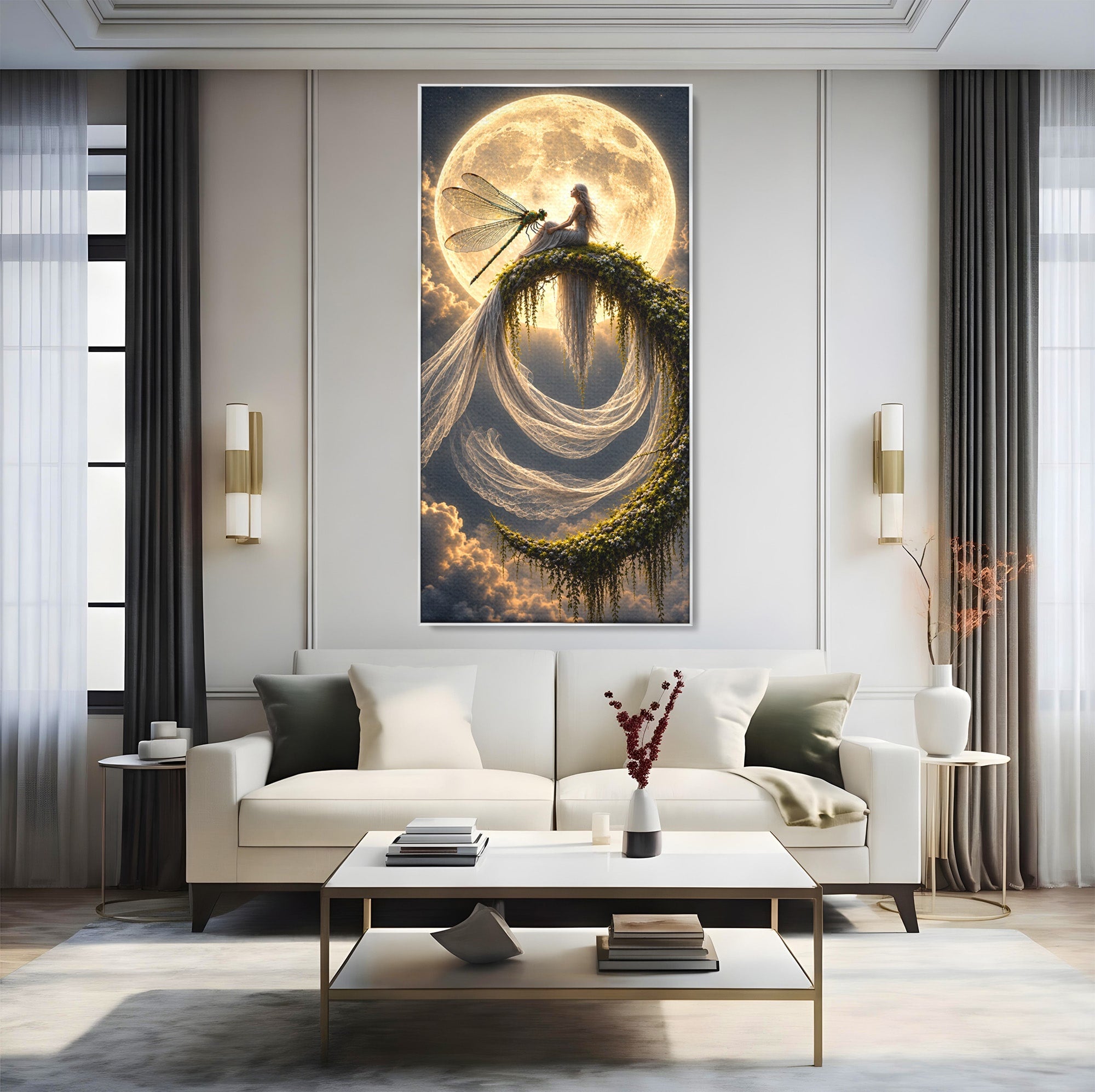 Tablou Canvas Premium LuxCanva® U1142, Visul Lunii, Noapte, Mister, Zana, Luna, Dormitor, Culori Vibrante