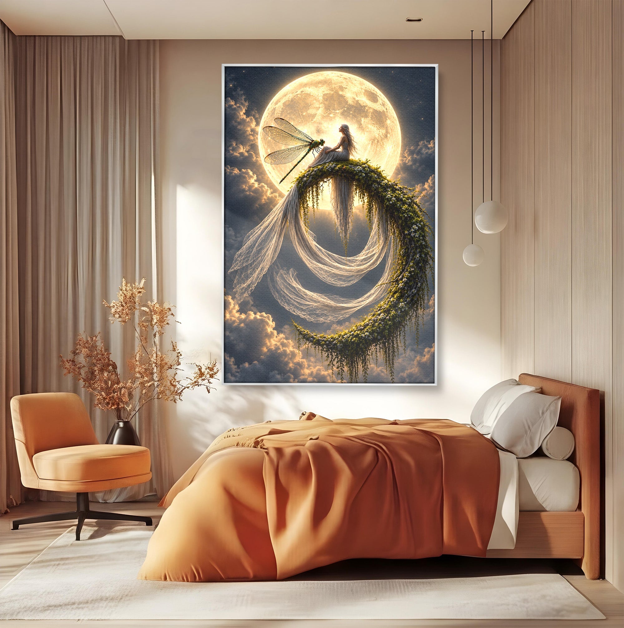 Tablou Canvas Premium LuxCanva® U1142, Visul Lunii, Noapte, Mister, Zana, Luna, Dormitor, Culori Vibrante