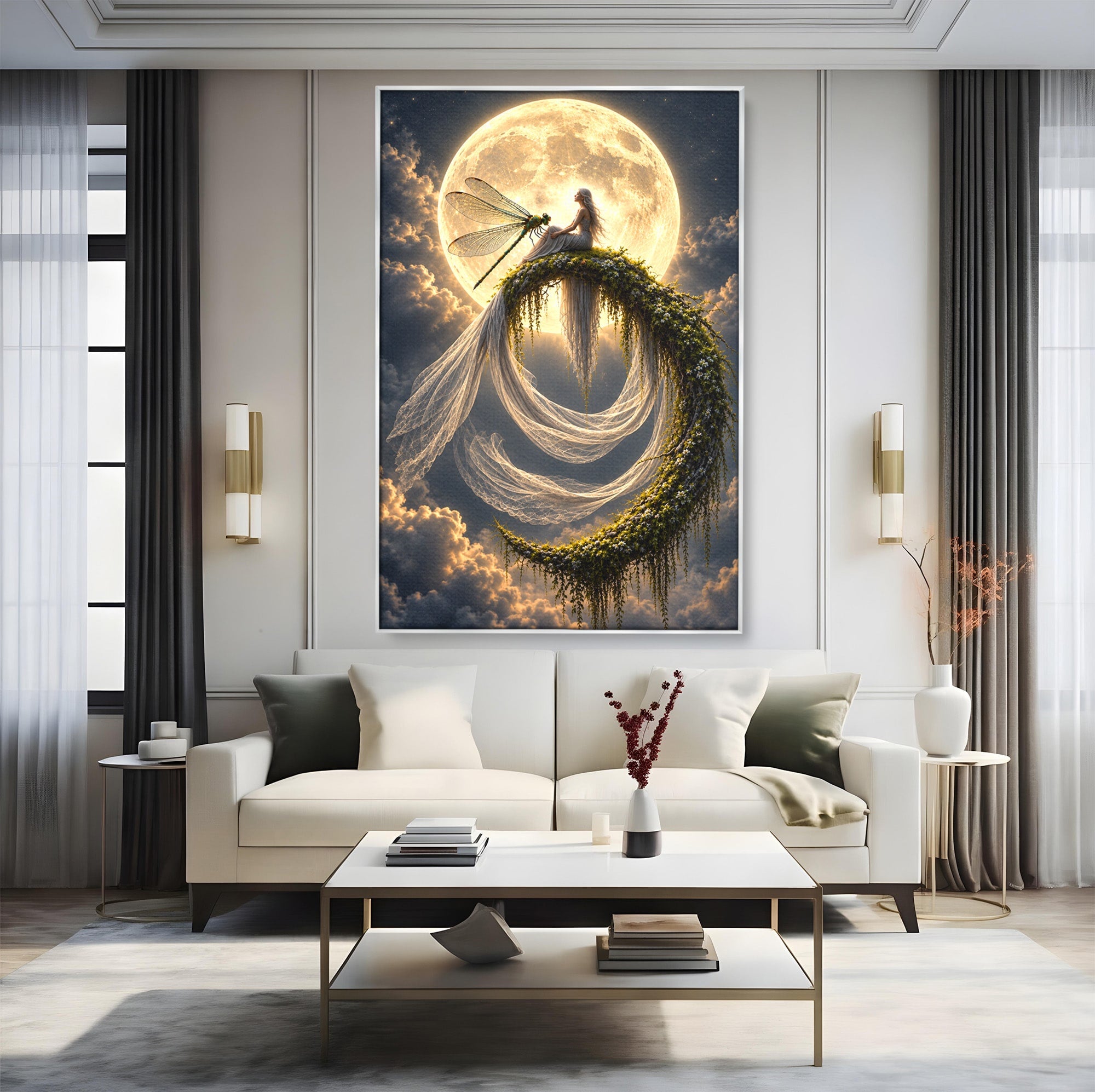 Tablou Canvas Premium LuxCanva® U1142, Visul Lunii, Noapte, Mister, Zana, Luna, Dormitor, Culori Vibrante
