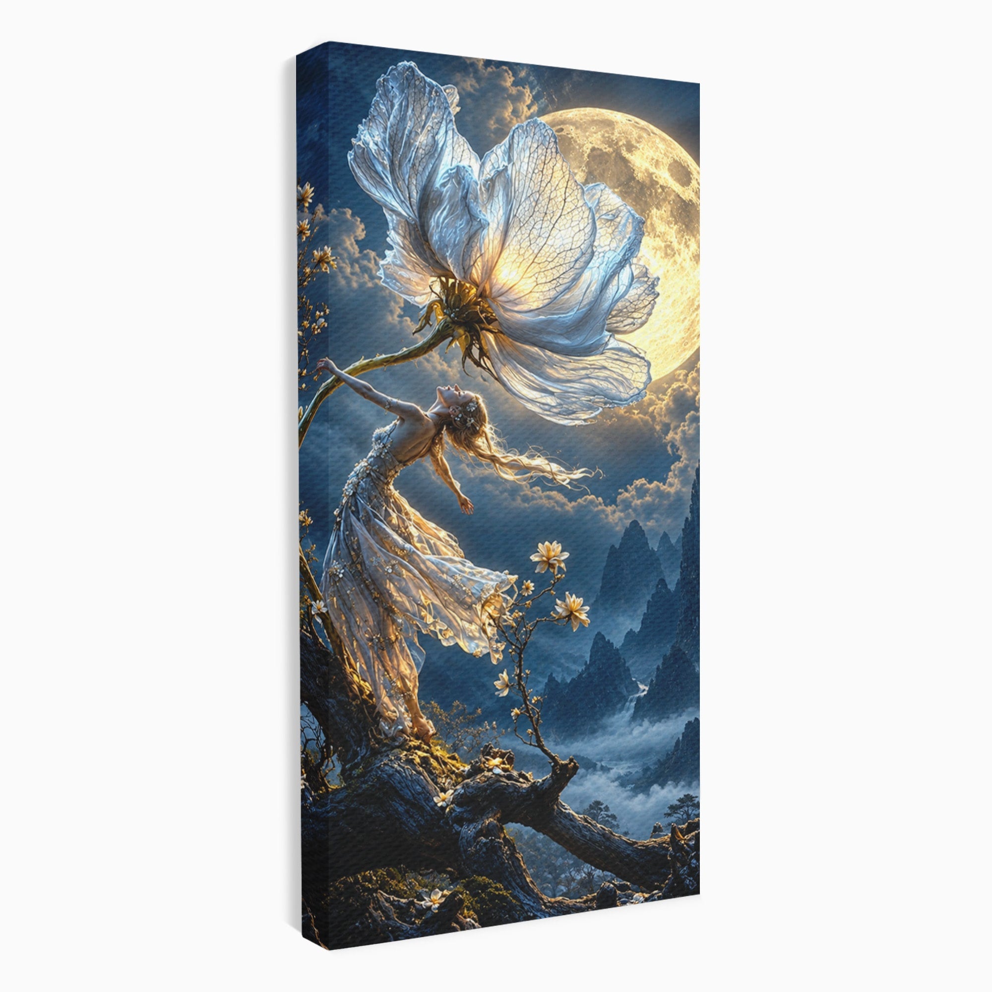 Tablou Canvas Premium LuxCanva® U1143, Dansul Lunii, Floare, Fantezie, Peisaj, Noapte, Living, Culori Vibrante