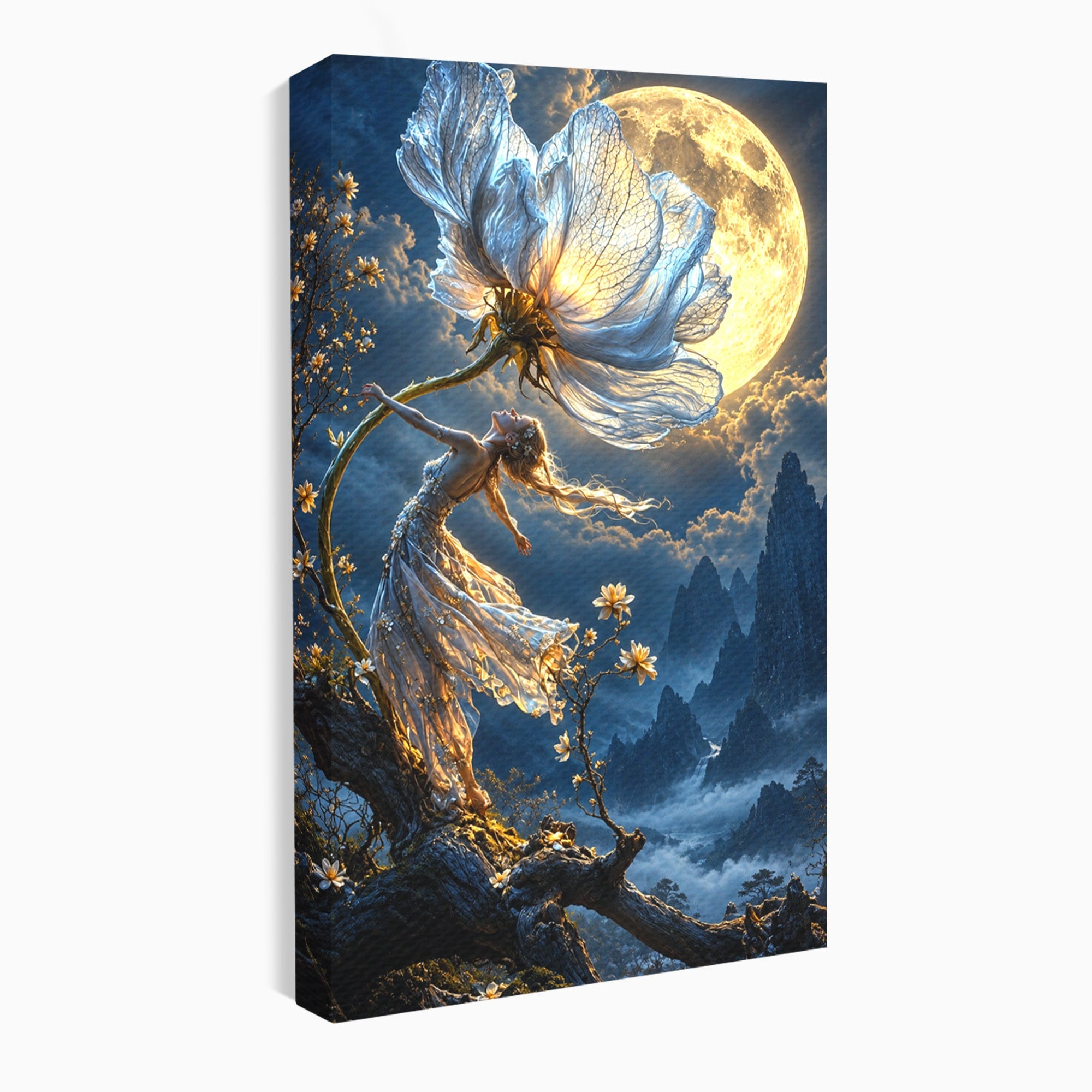 Tablou Canvas Premium LuxCanva® U1143, Dansul Lunii, Floare, Fantezie, Peisaj, Noapte, Living, Culori Vibrante
