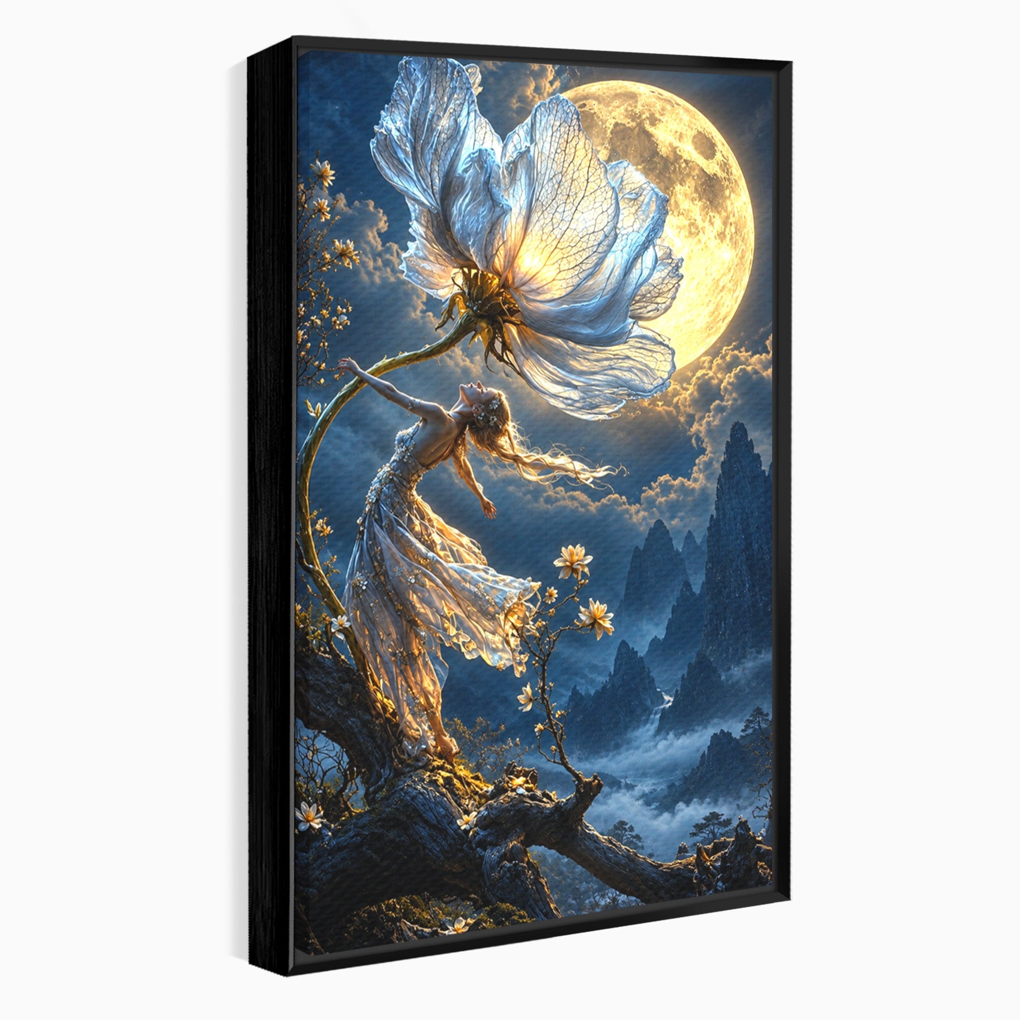 Tablou Canvas Premium LuxCanva® U1143, Dansul Lunii, Floare, Fantezie, Peisaj, Noapte, Living, Culori Vibrante