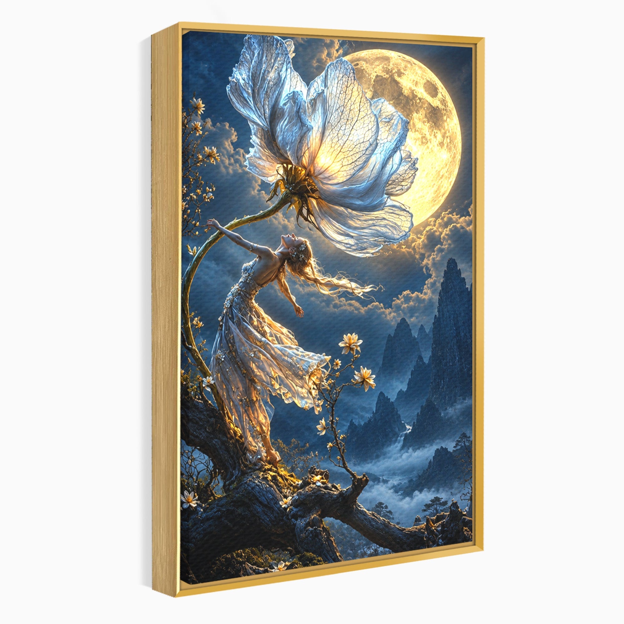 Tablou Canvas Premium LuxCanva® U1143, Dansul Lunii, Floare, Fantezie, Peisaj, Noapte, Living, Culori Vibrante