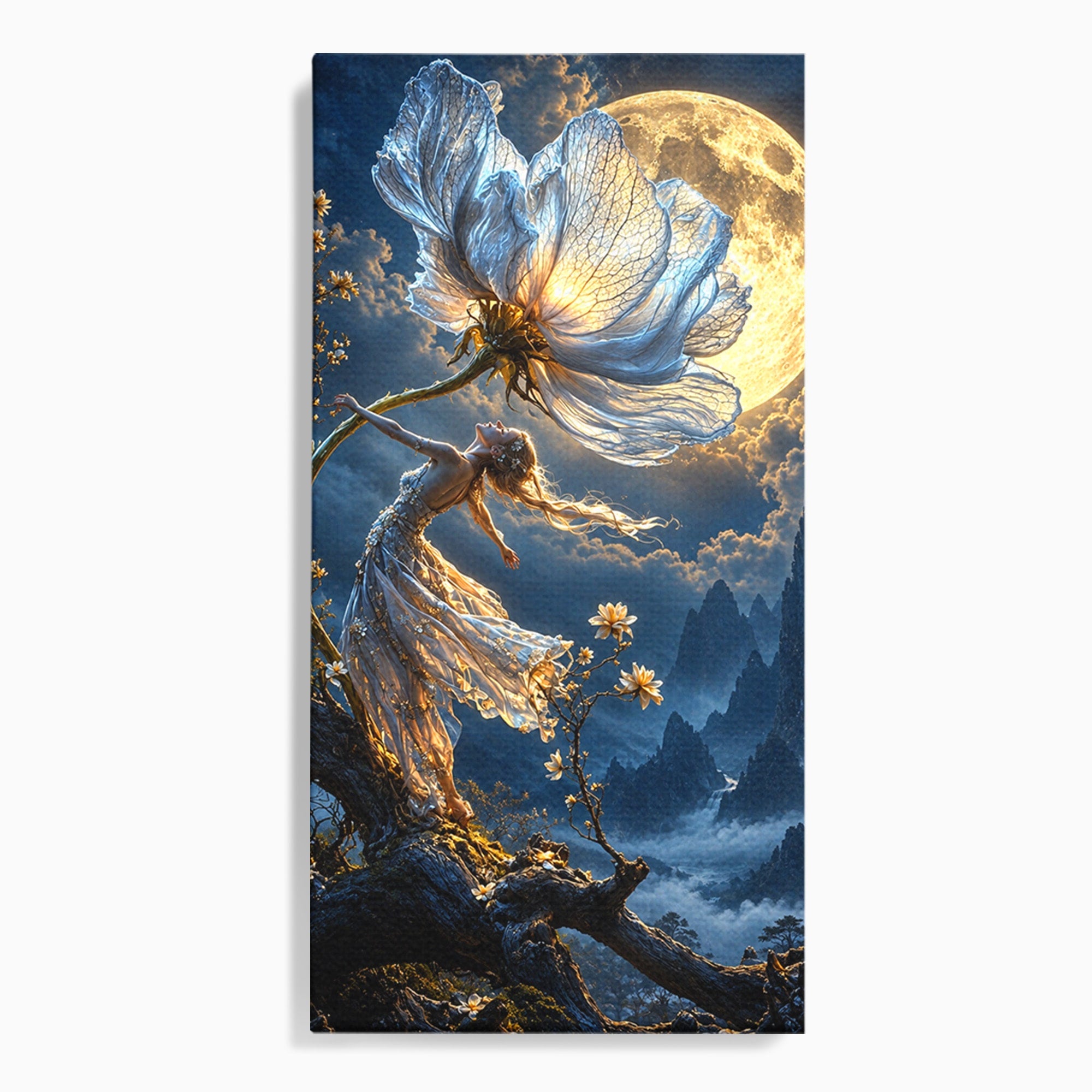 Tablou Canvas Premium LuxCanva® U1143, Dansul Lunii, Floare, Fantezie, Peisaj, Noapte, Living, Culori Vibrante