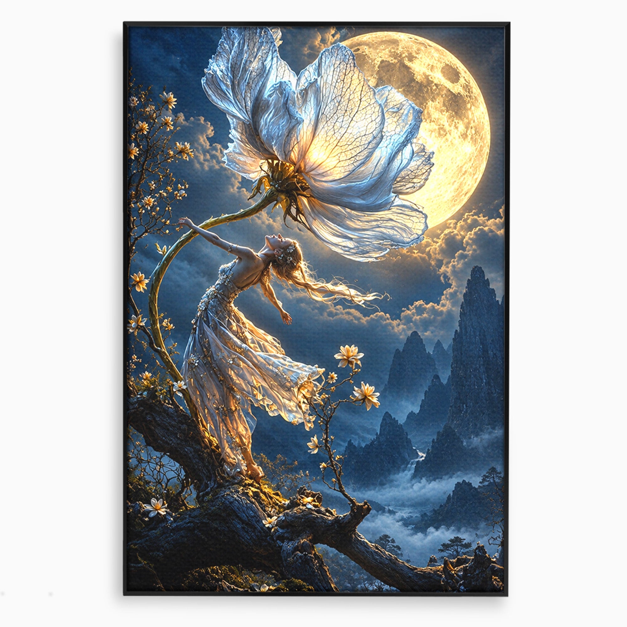 Tablou Canvas Premium LuxCanva® U1143, Dansul Lunii, Floare, Fantezie, Peisaj, Noapte, Living, Culori Vibrante