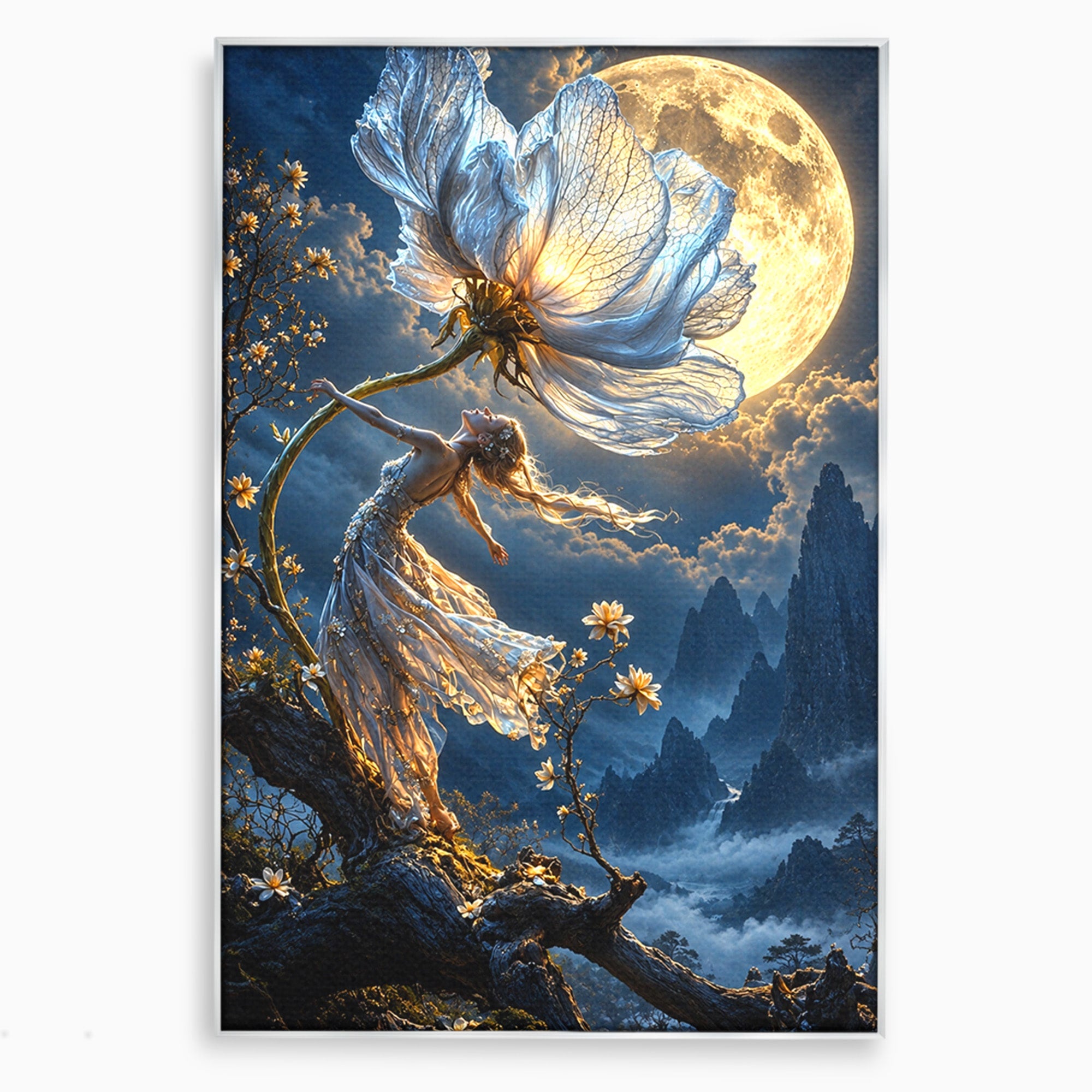 Tablou Canvas Premium LuxCanva® U1143, Dansul Lunii, Floare, Fantezie, Peisaj, Noapte, Living, Culori Vibrante