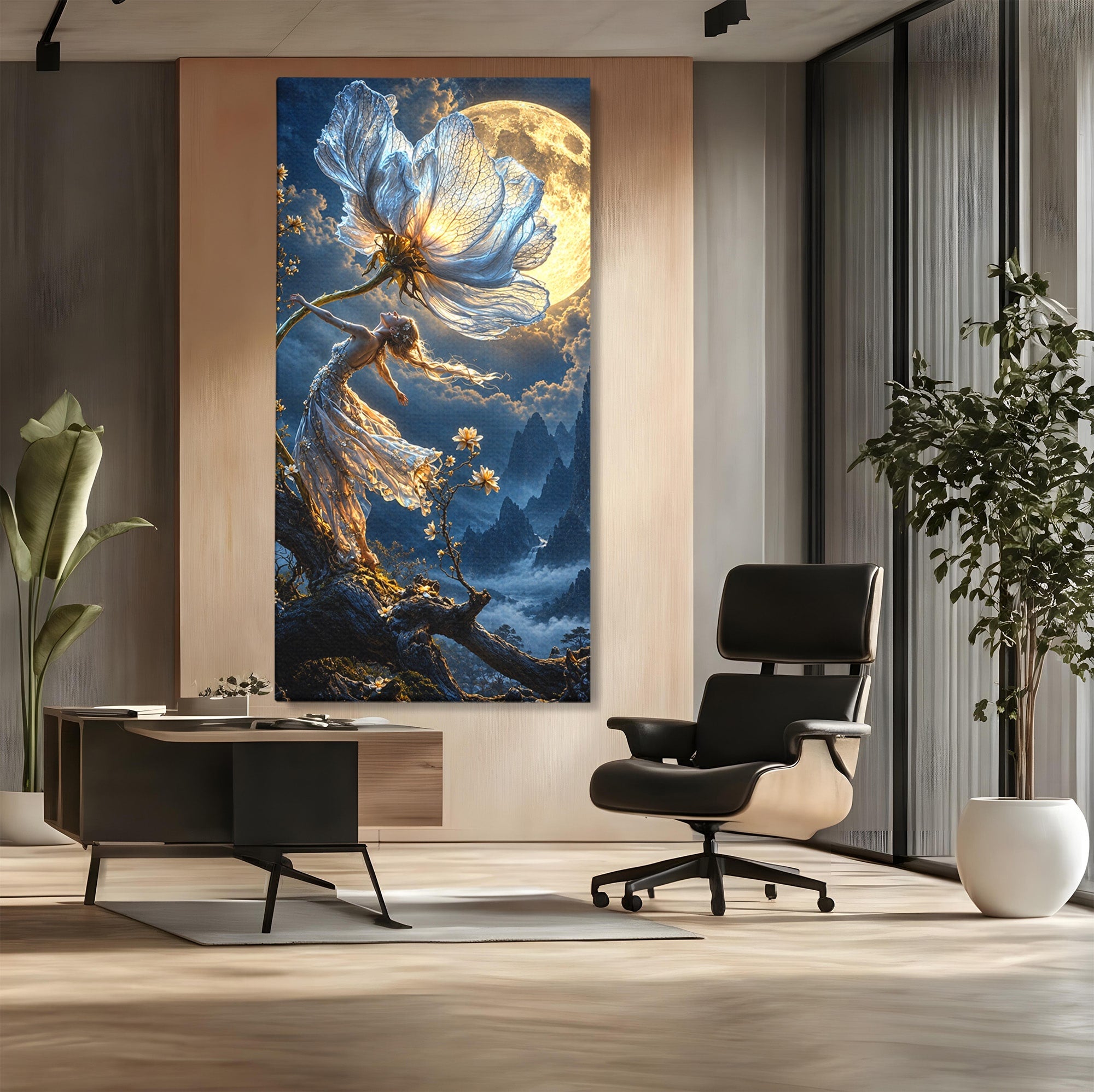 Tablou Canvas Premium LuxCanva® U1143, Dansul Lunii, Floare, Fantezie, Peisaj, Noapte, Living, Culori Vibrante