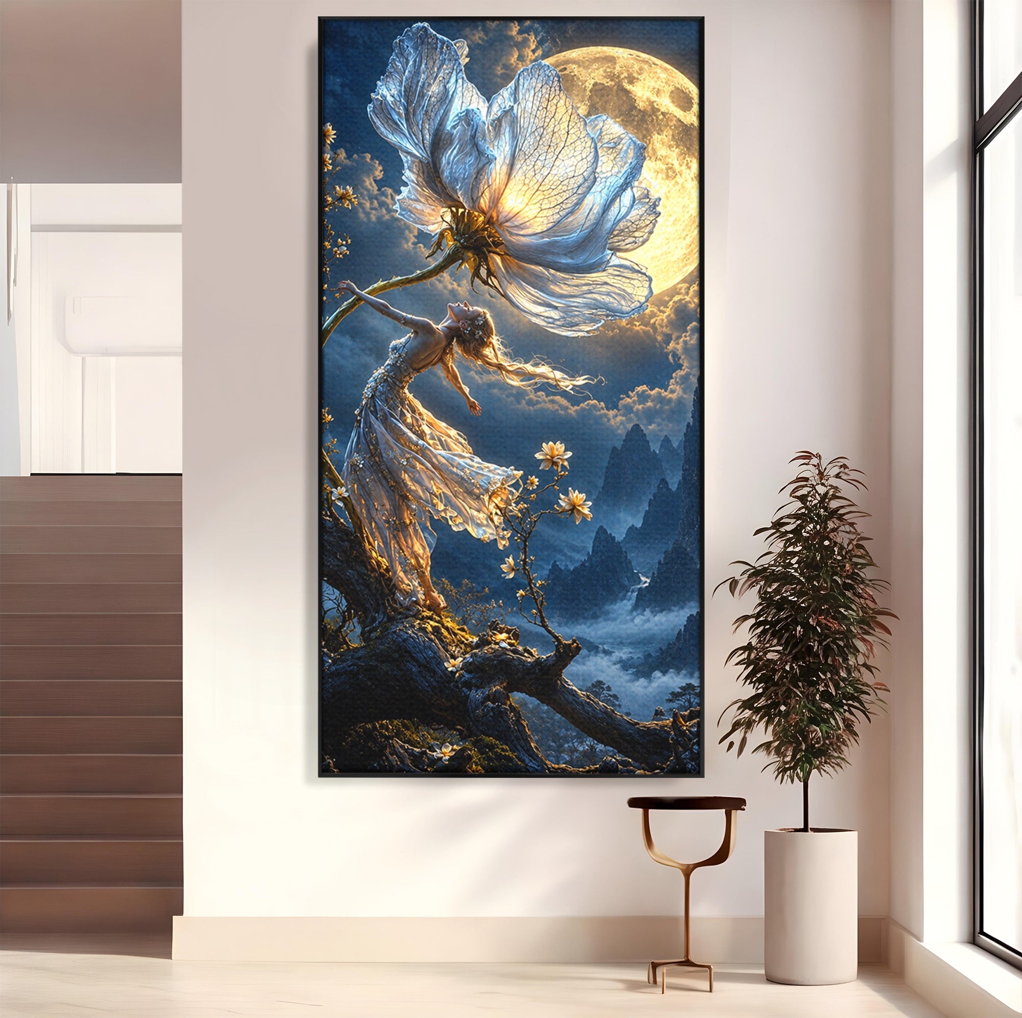 Tablou Canvas Premium LuxCanva® U1143, Dansul Lunii, Floare, Fantezie, Peisaj, Noapte, Living, Culori Vibrante