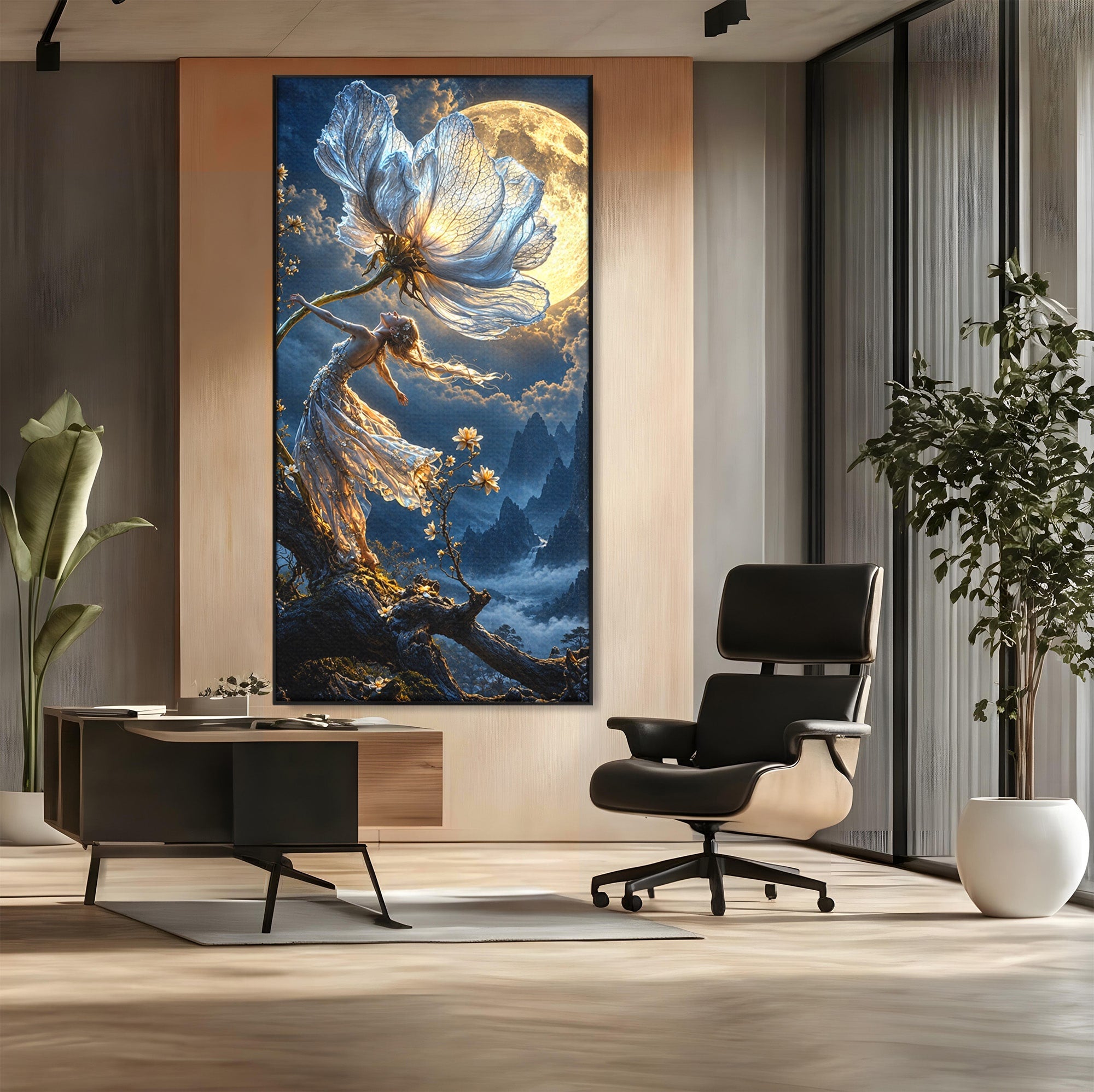 Tablou Canvas Premium LuxCanva® U1143, Dansul Lunii, Floare, Fantezie, Peisaj, Noapte, Living, Culori Vibrante