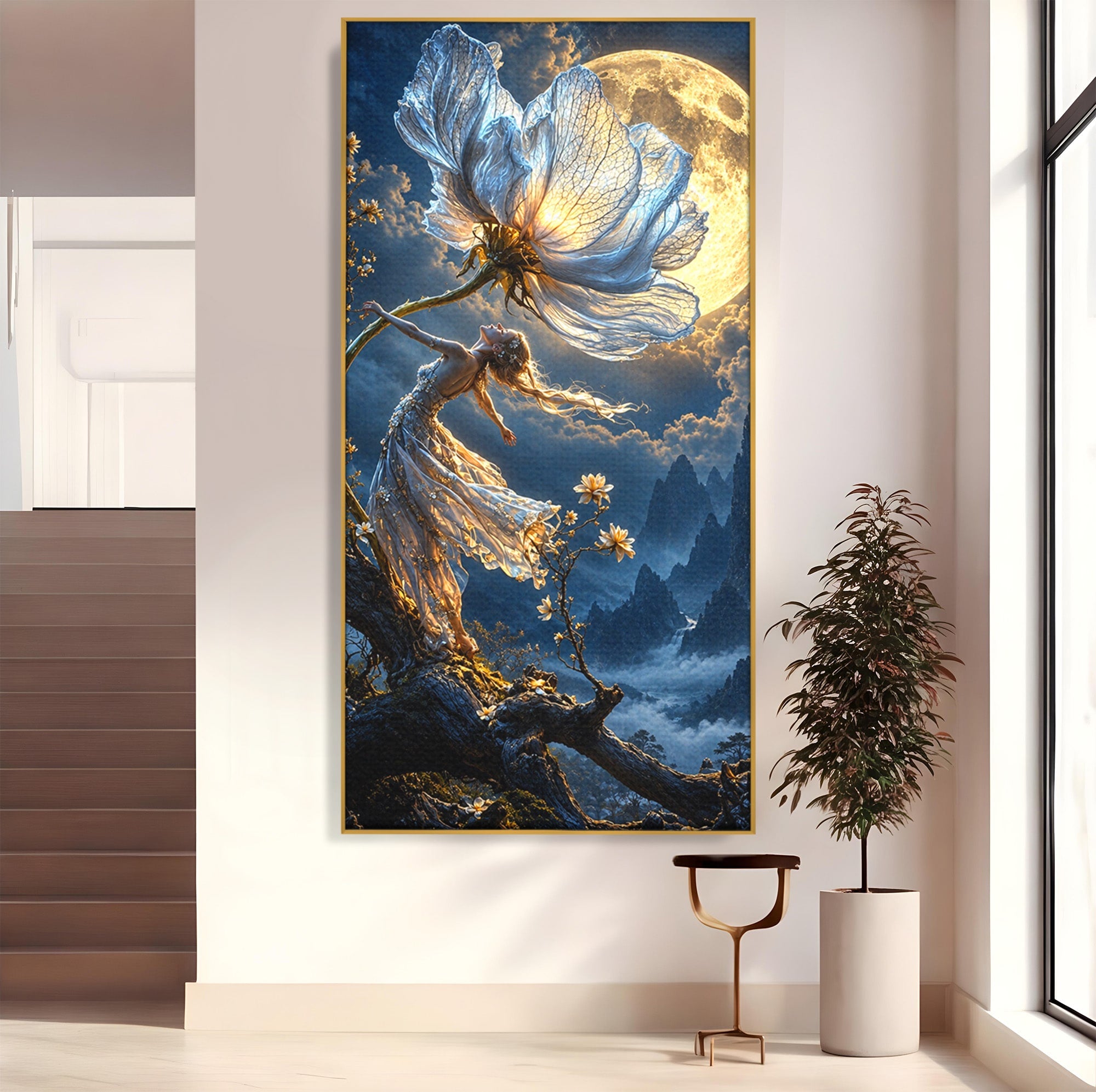 Tablou Canvas Premium LuxCanva® U1143, Dansul Lunii, Floare, Fantezie, Peisaj, Noapte, Living, Culori Vibrante