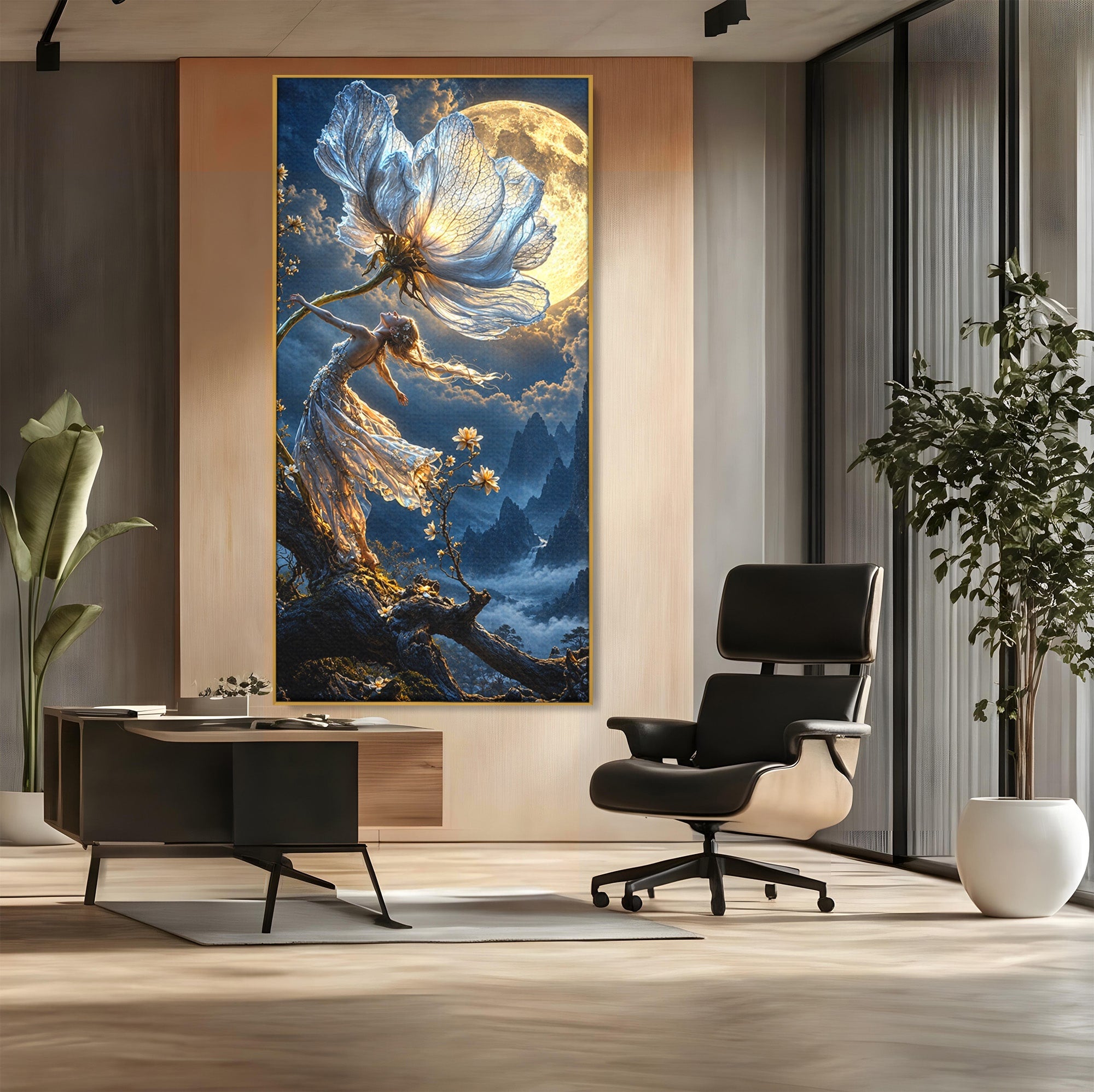 Tablou Canvas Premium LuxCanva® U1143, Dansul Lunii, Floare, Fantezie, Peisaj, Noapte, Living, Culori Vibrante