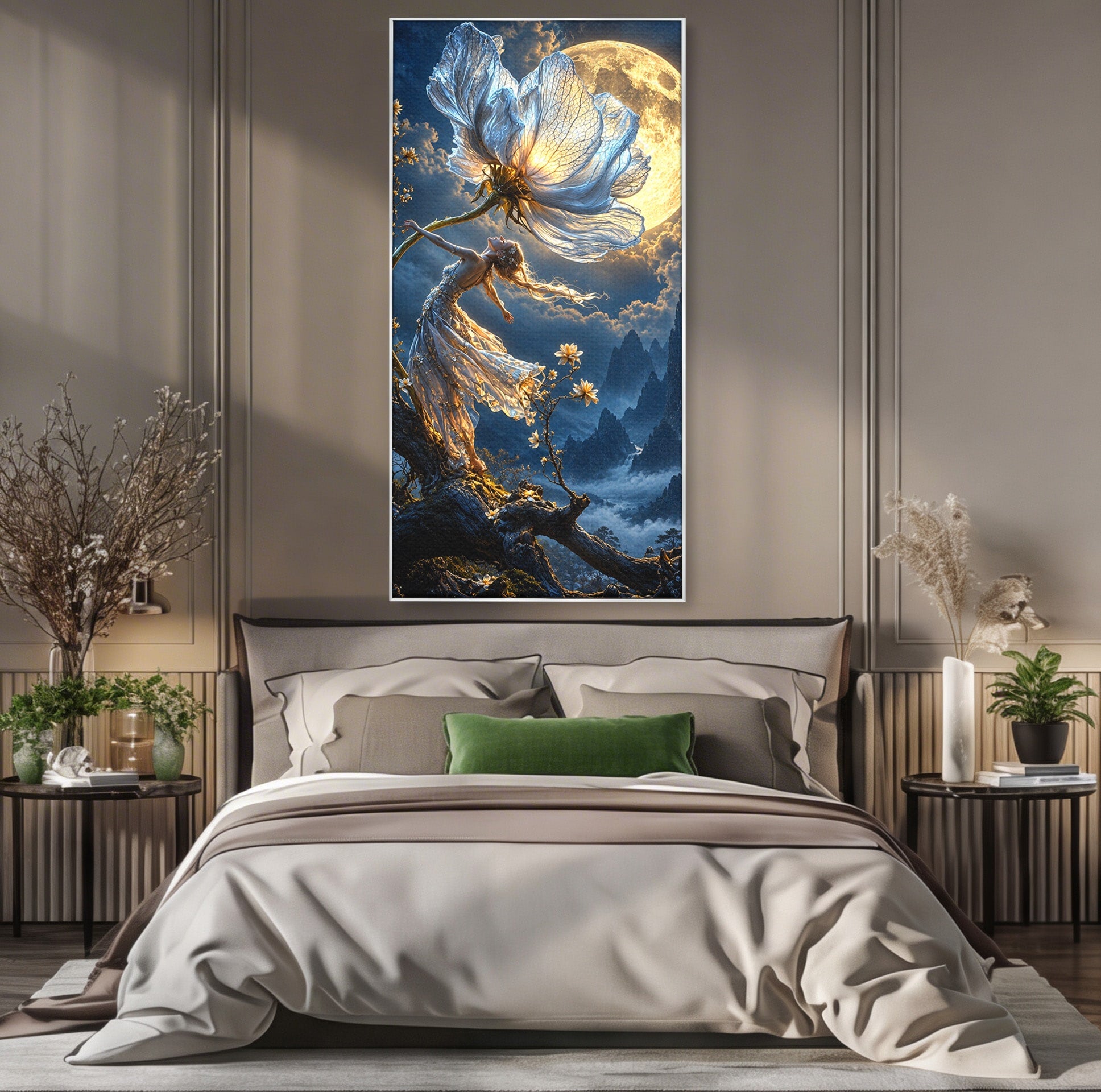 Tablou Canvas Premium LuxCanva® U1143, Dansul Lunii, Floare, Fantezie, Peisaj, Noapte, Living, Culori Vibrante