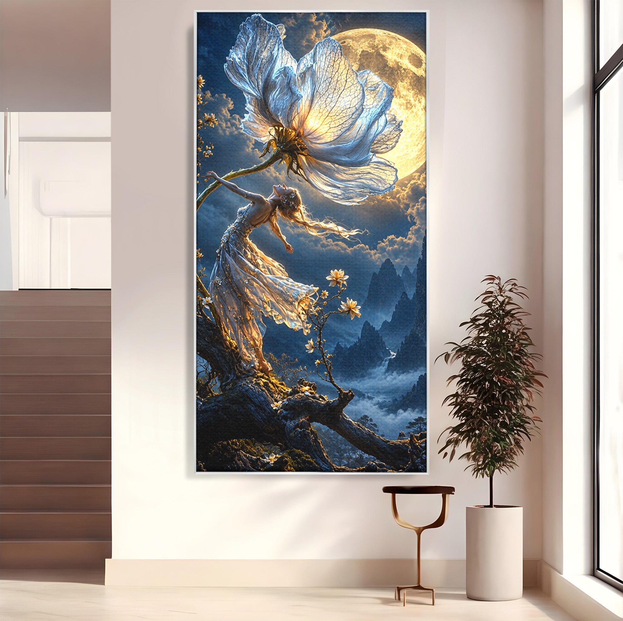 Tablou Canvas Premium LuxCanva® U1143, Dansul Lunii, Floare, Fantezie, Peisaj, Noapte, Living, Culori Vibrante