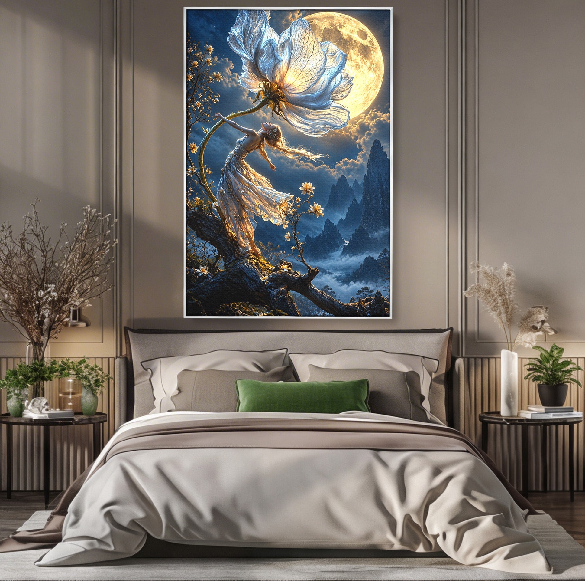 Tablou Canvas Premium LuxCanva® U1143, Dansul Lunii, Floare, Fantezie, Peisaj, Noapte, Living, Culori Vibrante
