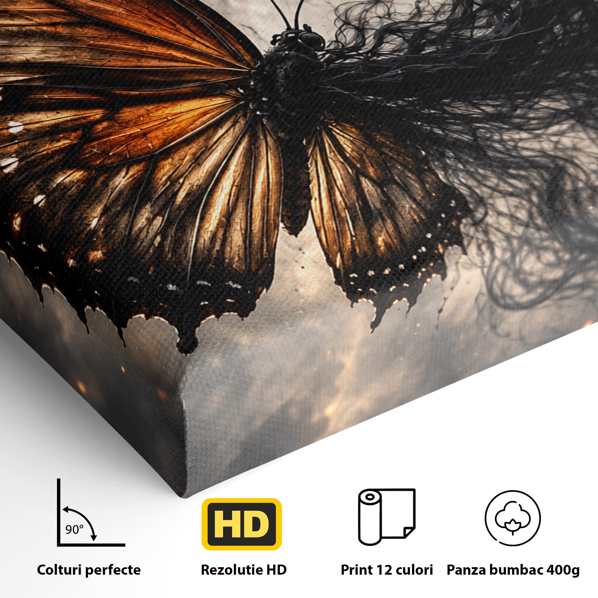 Tablou Canvas Premium LuxCanva® U1144, Metamorfoza Fluturelui, Sarpe, Transformare, Mister, Fluture, Living, Dormitor, Culori Vibrante