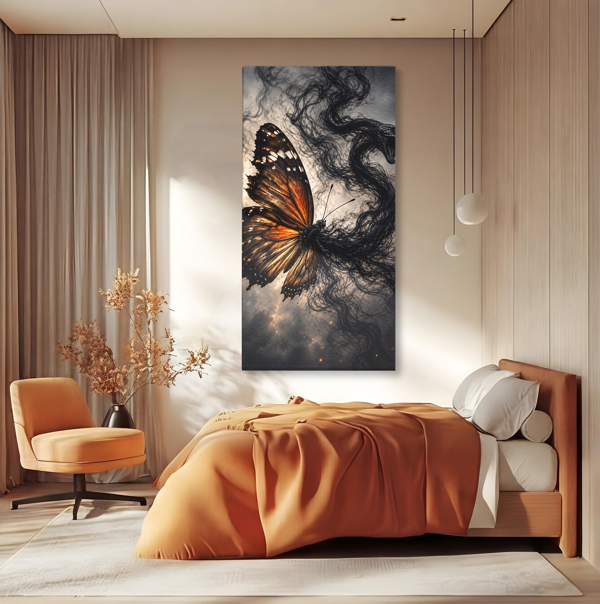 Tablou Canvas Premium LuxCanva® U1144, Metamorfoza Fluturelui, Sarpe, Transformare, Mister, Fluture, Living, Dormitor, Culori Vibrante