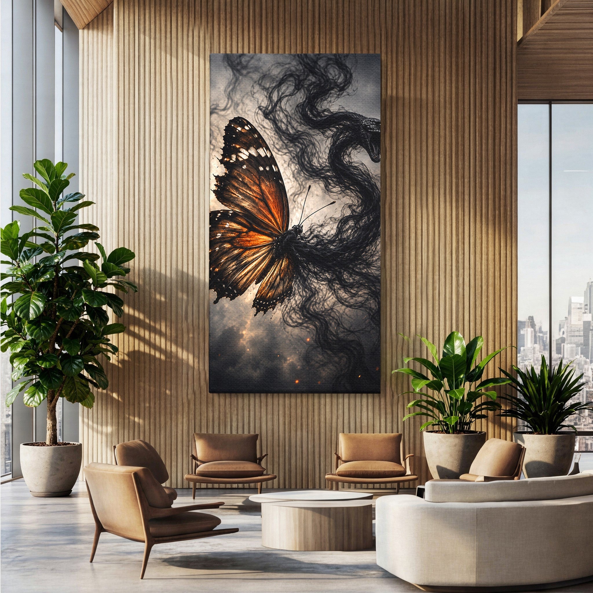 Tablou Canvas Premium LuxCanva® U1144, Metamorfoza Fluturelui, Sarpe, Transformare, Mister, Fluture, Living, Dormitor, Culori Vibrante