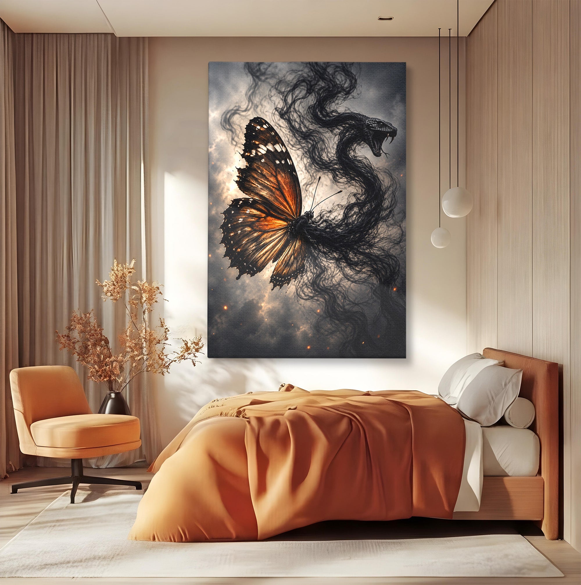 Tablou Canvas Premium LuxCanva® U1144, Metamorfoza Fluturelui, Sarpe, Transformare, Mister, Fluture, Living, Dormitor, Culori Vibrante