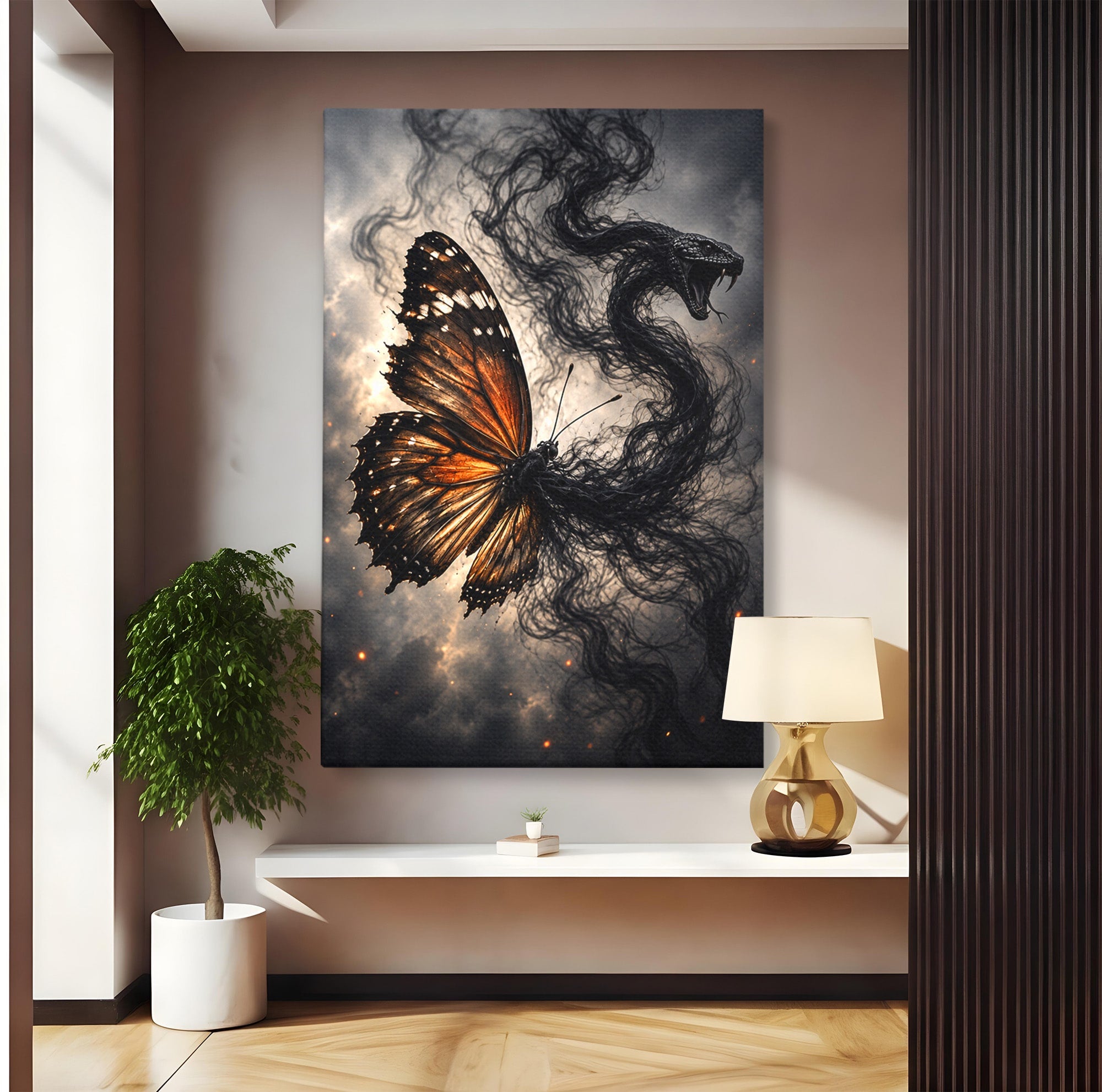 Tablou Canvas Premium LuxCanva® U1144, Metamorfoza Fluturelui, Sarpe, Transformare, Mister, Fluture, Living, Dormitor, Culori Vibrante