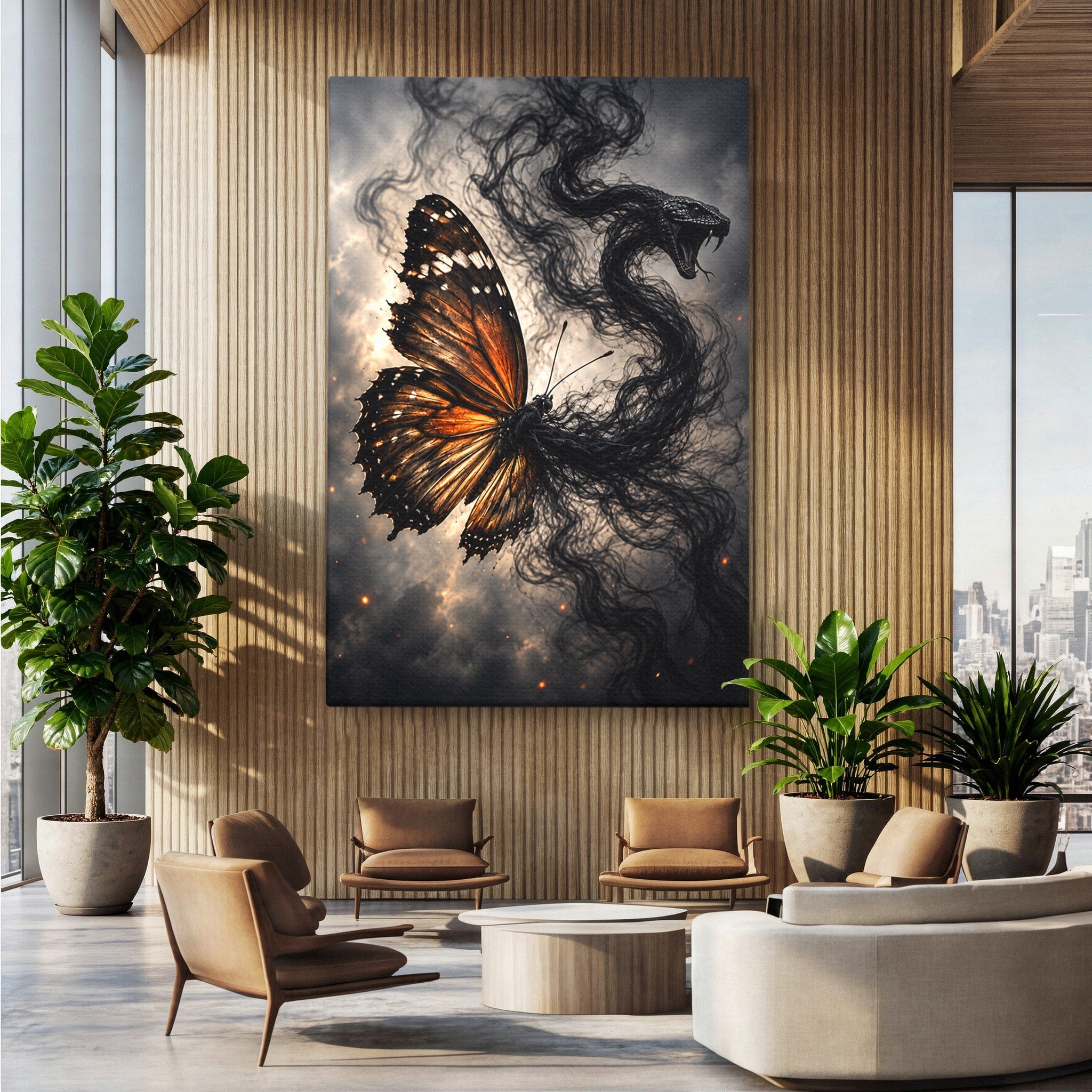 Tablou Canvas Premium LuxCanva® U1144, Metamorfoza Fluturelui, Sarpe, Transformare, Mister, Fluture, Living, Dormitor, Culori Vibrante
