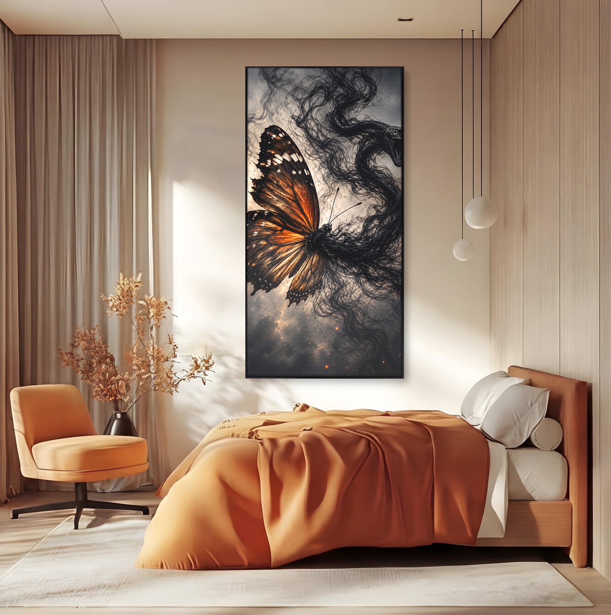 Tablou Canvas Premium LuxCanva® U1144, Metamorfoza Fluturelui, Sarpe, Transformare, Mister, Fluture, Living, Dormitor, Culori Vibrante