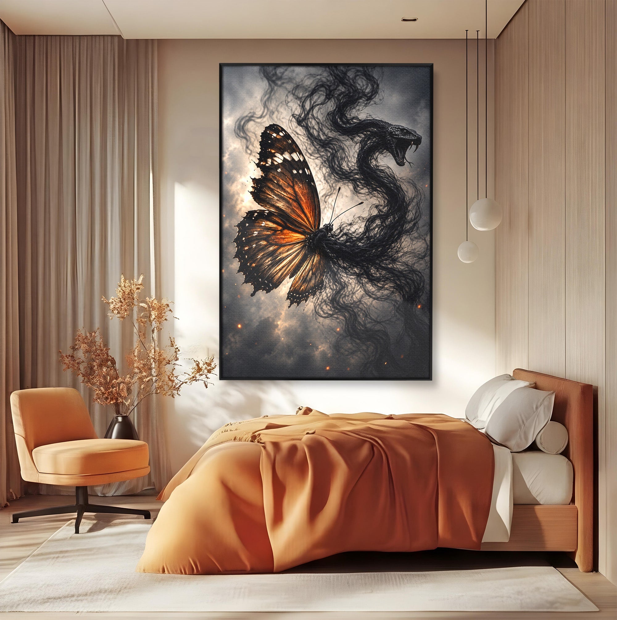 Tablou Canvas Premium LuxCanva® U1144, Metamorfoza Fluturelui, Sarpe, Transformare, Mister, Fluture, Living, Dormitor, Culori Vibrante
