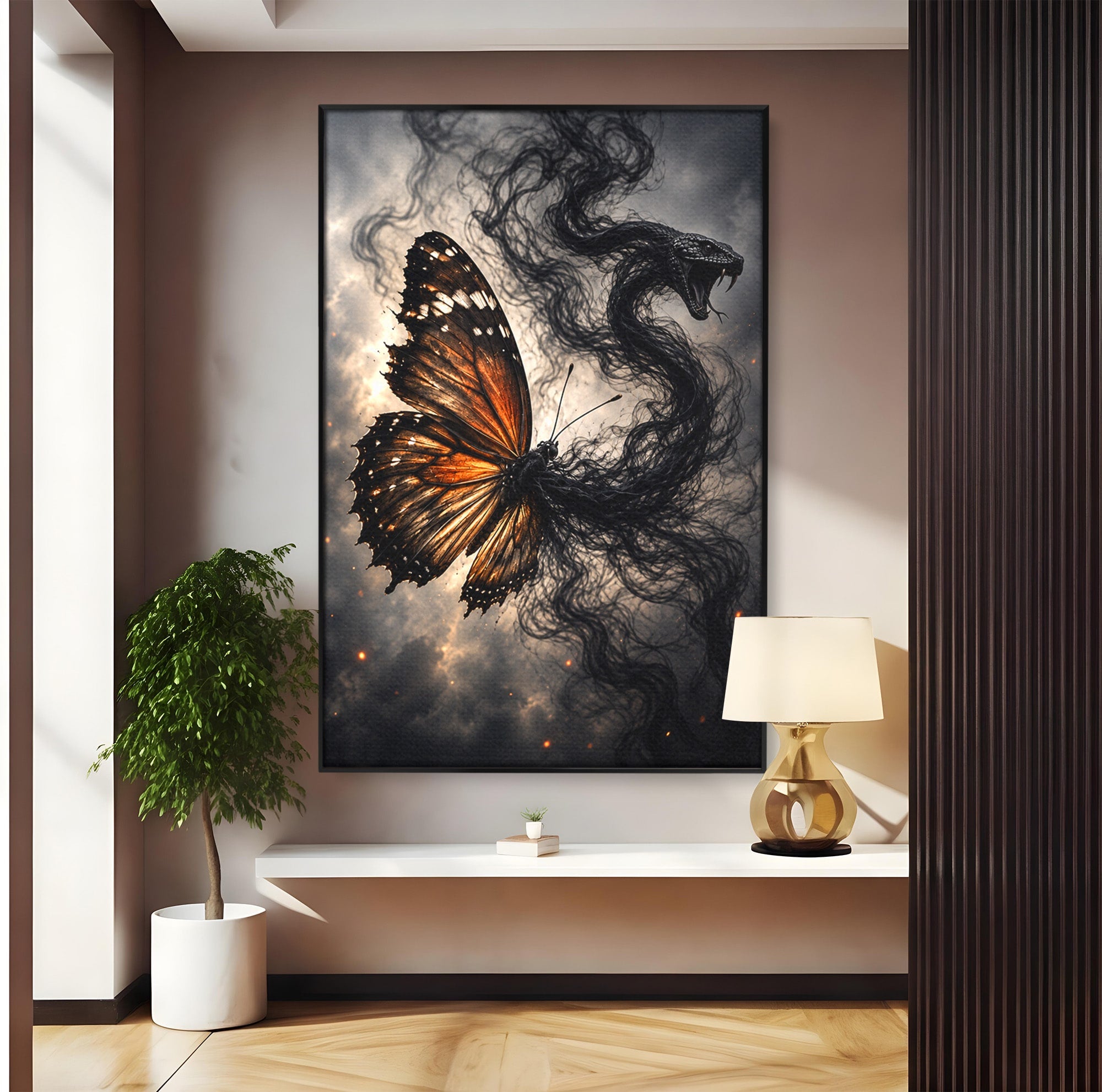 Tablou Canvas Premium LuxCanva® U1144, Metamorfoza Fluturelui, Sarpe, Transformare, Mister, Fluture, Living, Dormitor, Culori Vibrante