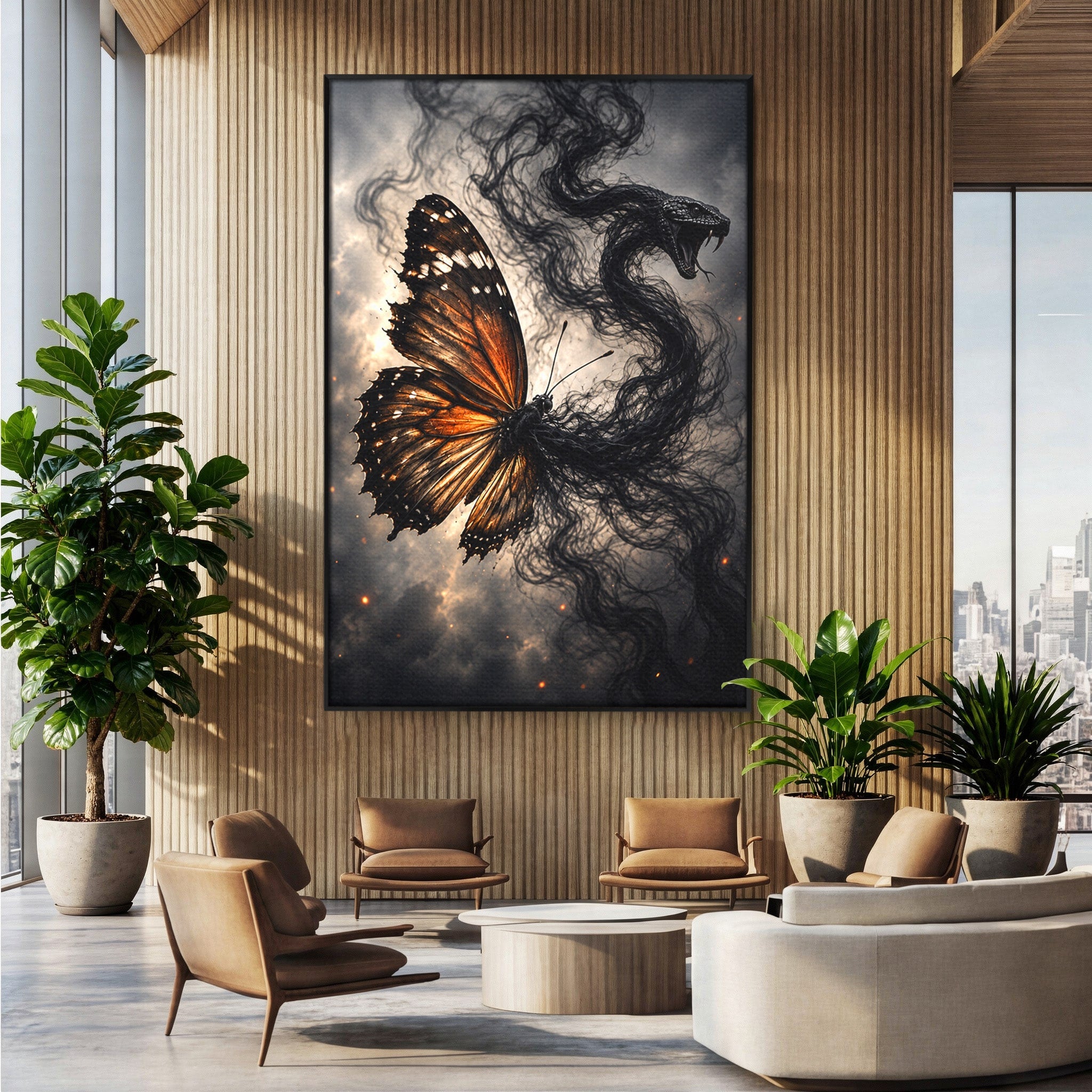 Tablou Canvas Premium LuxCanva® U1144, Metamorfoza Fluturelui, Sarpe, Transformare, Mister, Fluture, Living, Dormitor, Culori Vibrante