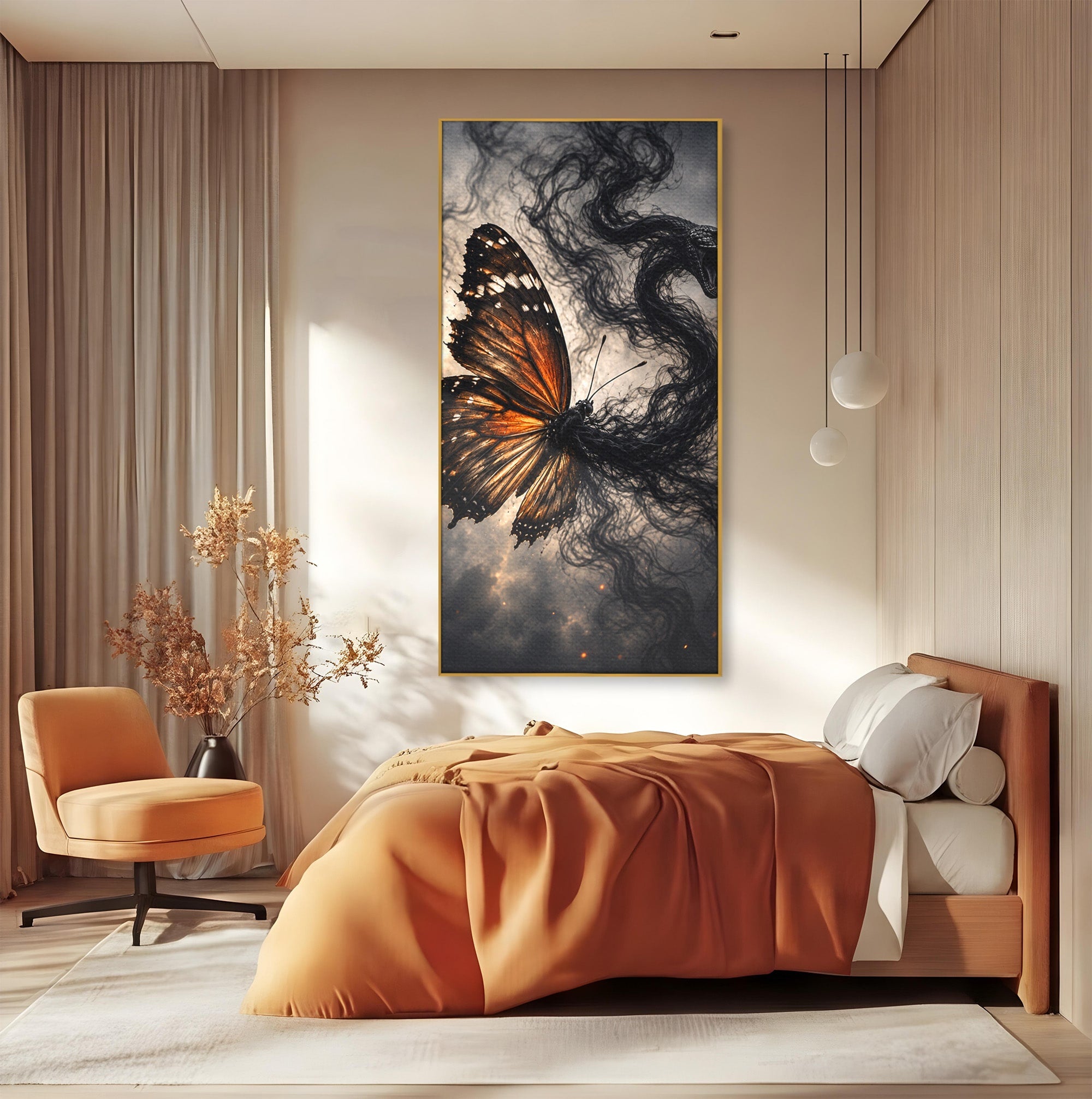 Tablou Canvas Premium LuxCanva® U1144, Metamorfoza Fluturelui, Sarpe, Transformare, Mister, Fluture, Living, Dormitor, Culori Vibrante