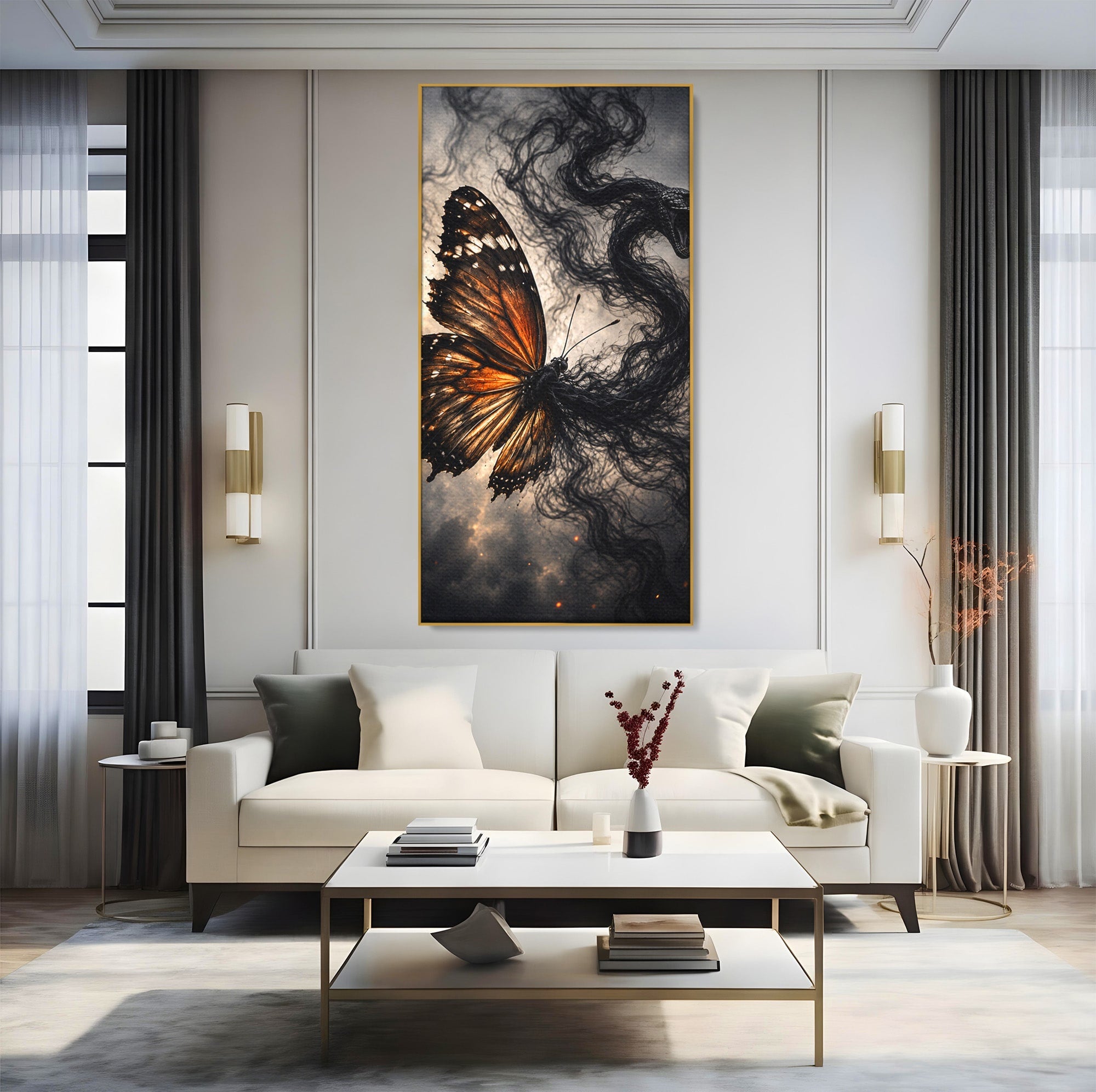 Tablou Canvas Premium LuxCanva® U1144, Metamorfoza Fluturelui, Sarpe, Transformare, Mister, Fluture, Living, Dormitor, Culori Vibrante