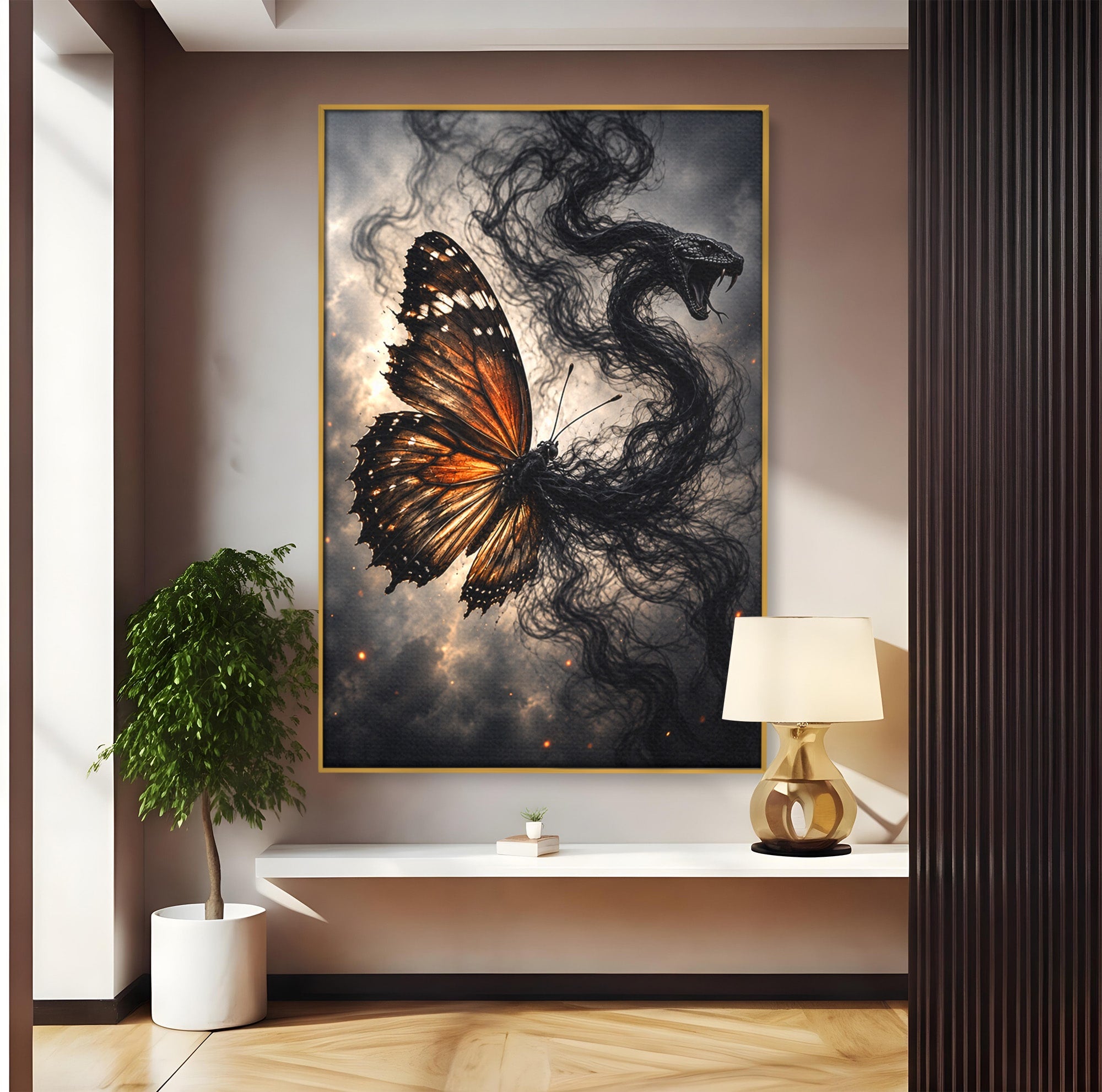 Tablou Canvas Premium LuxCanva® U1144, Metamorfoza Fluturelui, Sarpe, Transformare, Mister, Fluture, Living, Dormitor, Culori Vibrante