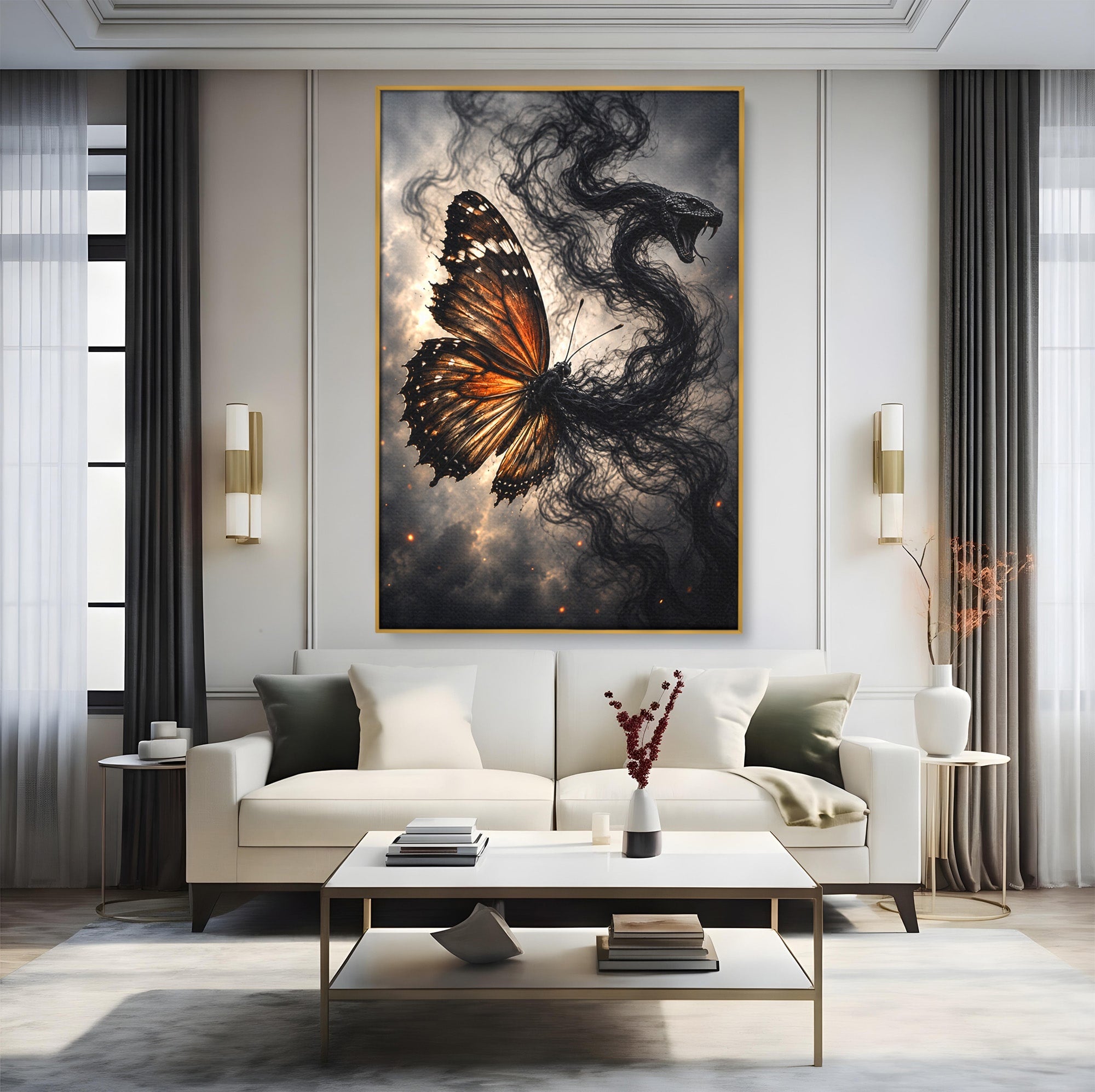 Tablou Canvas Premium LuxCanva® U1144, Metamorfoza Fluturelui, Sarpe, Transformare, Mister, Fluture, Living, Dormitor, Culori Vibrante