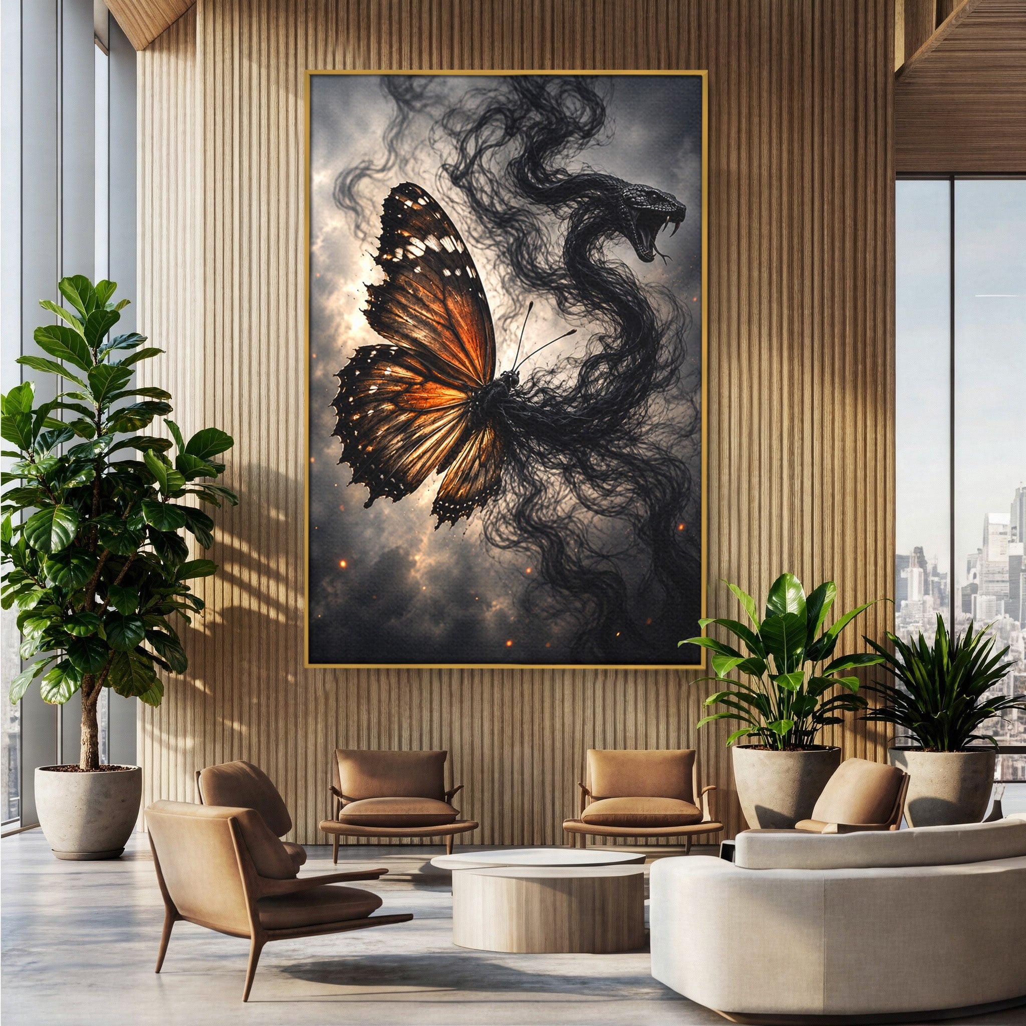 Tablou Canvas Premium LuxCanva® U1144, Metamorfoza Fluturelui, Sarpe, Transformare, Mister, Fluture, Living, Dormitor, Culori Vibrante
