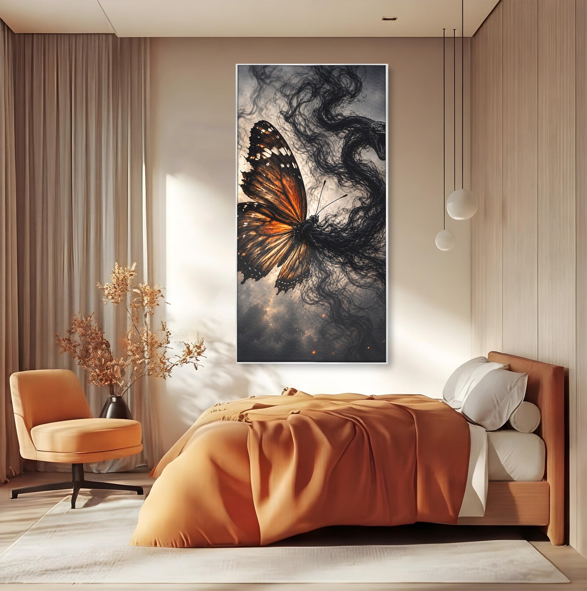 Tablou Canvas Premium LuxCanva® U1144, Metamorfoza Fluturelui, Sarpe, Transformare, Mister, Fluture, Living, Dormitor, Culori Vibrante