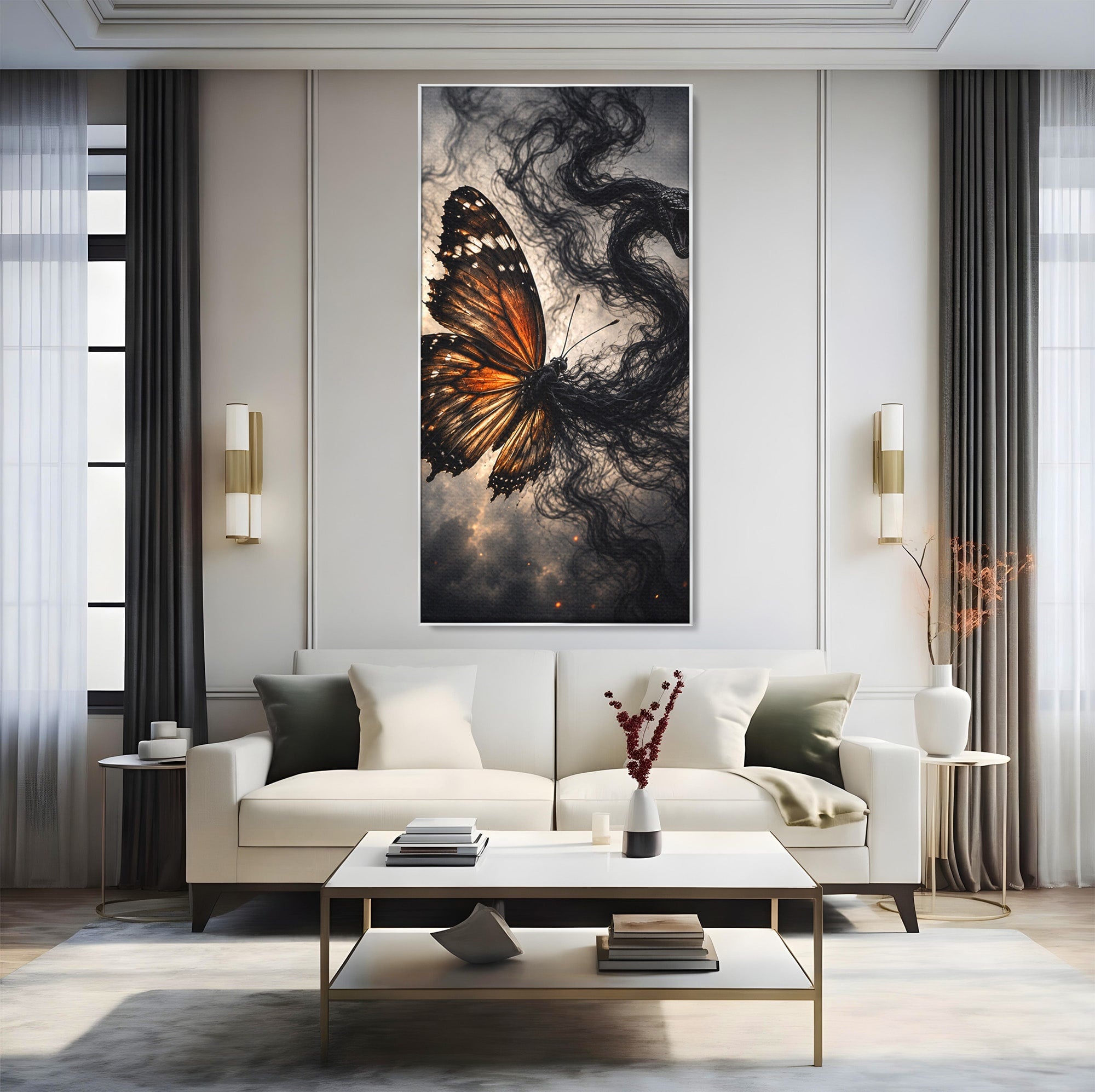 Tablou Canvas Premium LuxCanva® U1144, Metamorfoza Fluturelui, Sarpe, Transformare, Mister, Fluture, Living, Dormitor, Culori Vibrante