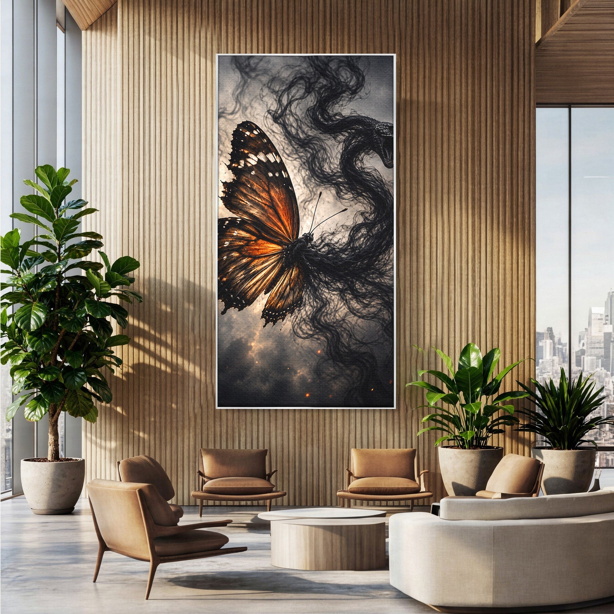 Tablou Canvas Premium LuxCanva® U1144, Metamorfoza Fluturelui, Sarpe, Transformare, Mister, Fluture, Living, Dormitor, Culori Vibrante