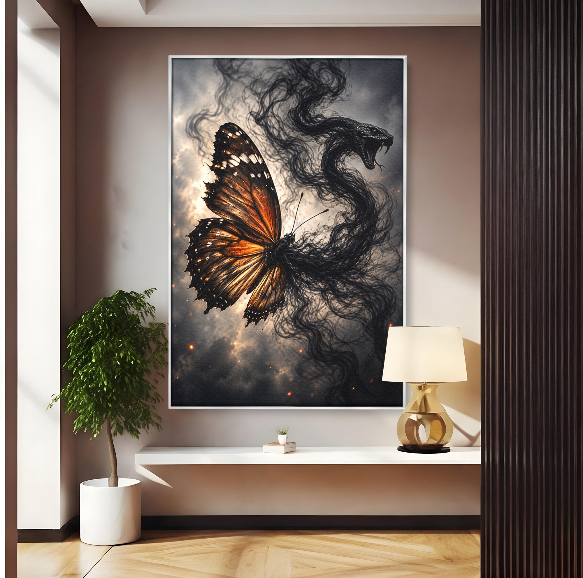 Tablou Canvas Premium LuxCanva® U1144, Metamorfoza Fluturelui, Sarpe, Transformare, Mister, Fluture, Living, Dormitor, Culori Vibrante
