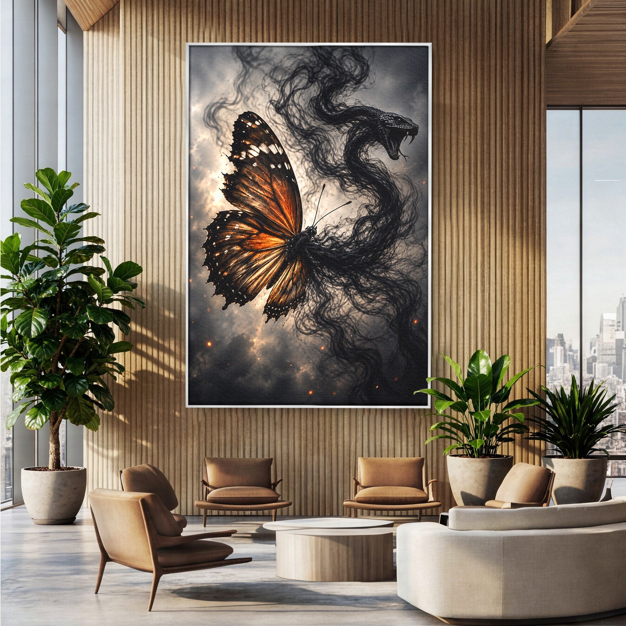 Tablou Canvas Premium LuxCanva® U1144, Metamorfoza Fluturelui, Sarpe, Transformare, Mister, Fluture, Living, Dormitor, Culori Vibrante