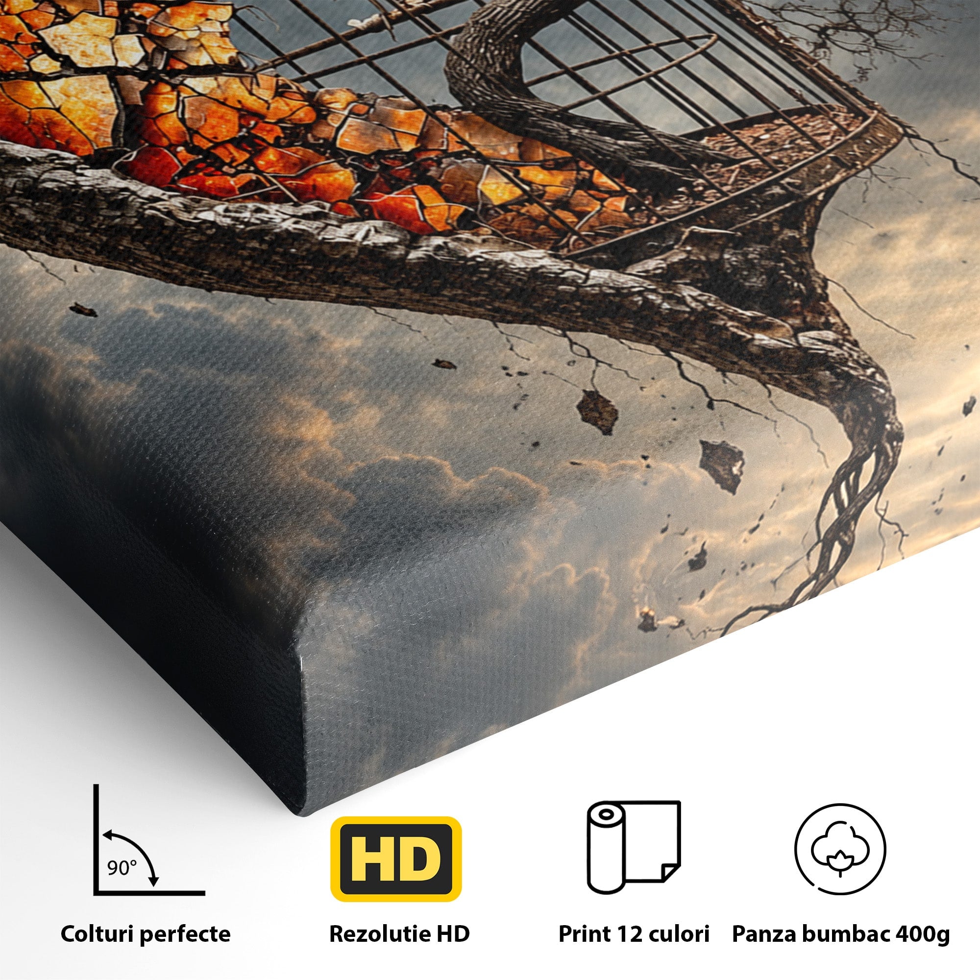 Tablou Canvas Premium LuxCanva® U1145, Inima Eliberata, Cusca, Copac, Apus, Inima, Dormitor, Culori Vibrante