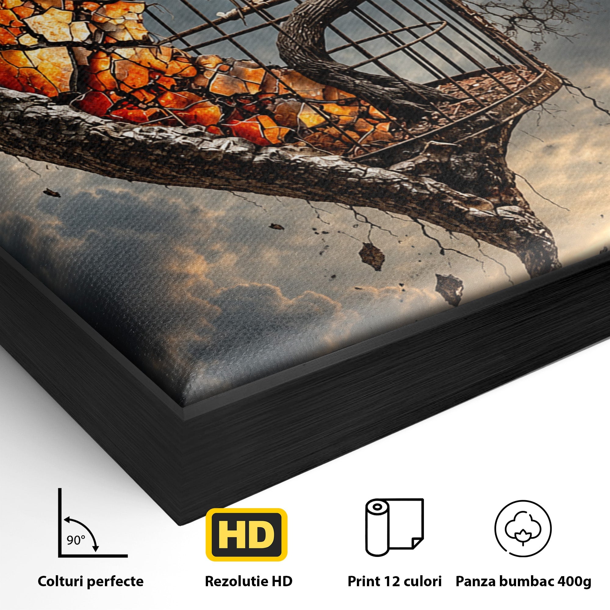 Tablou Canvas Premium LuxCanva® U1145, Inima Eliberata, Cusca, Copac, Apus, Inima, Dormitor, Culori Vibrante
