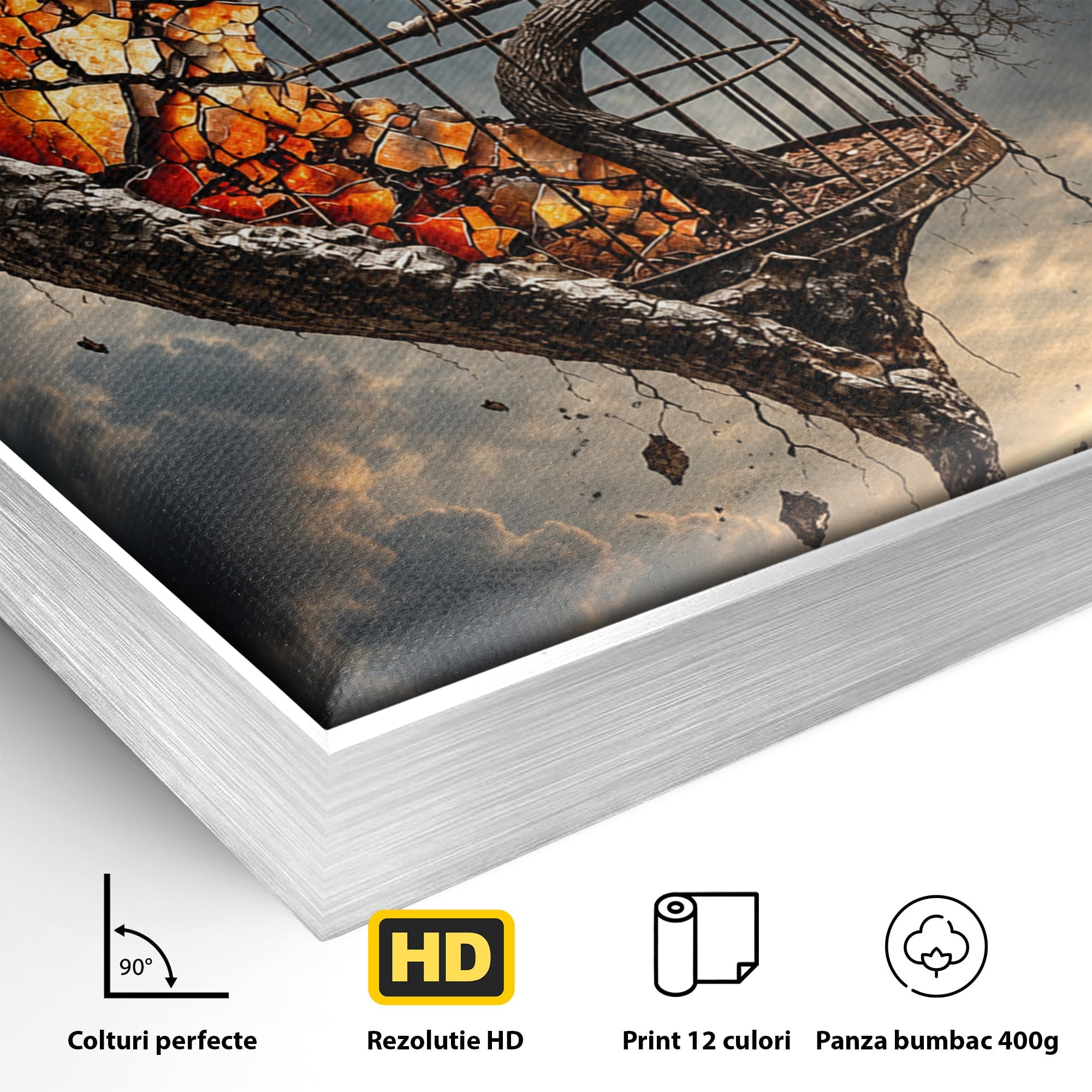 Tablou Canvas Premium LuxCanva® U1145, Inima Eliberata, Cusca, Copac, Apus, Inima, Dormitor, Culori Vibrante
