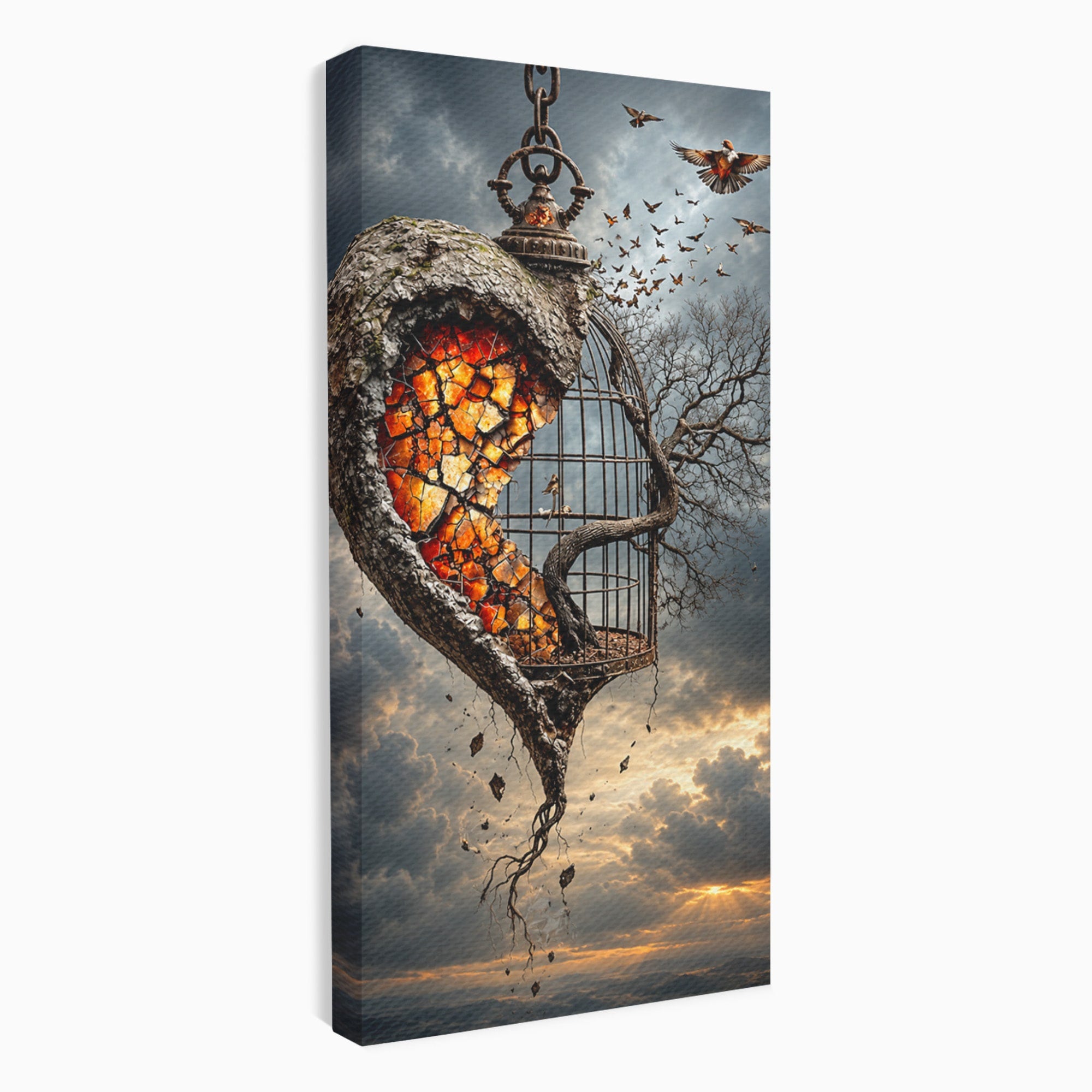 Tablou Canvas Premium LuxCanva® U1145, Inima Eliberata, Cusca, Copac, Apus, Inima, Dormitor, Culori Vibrante