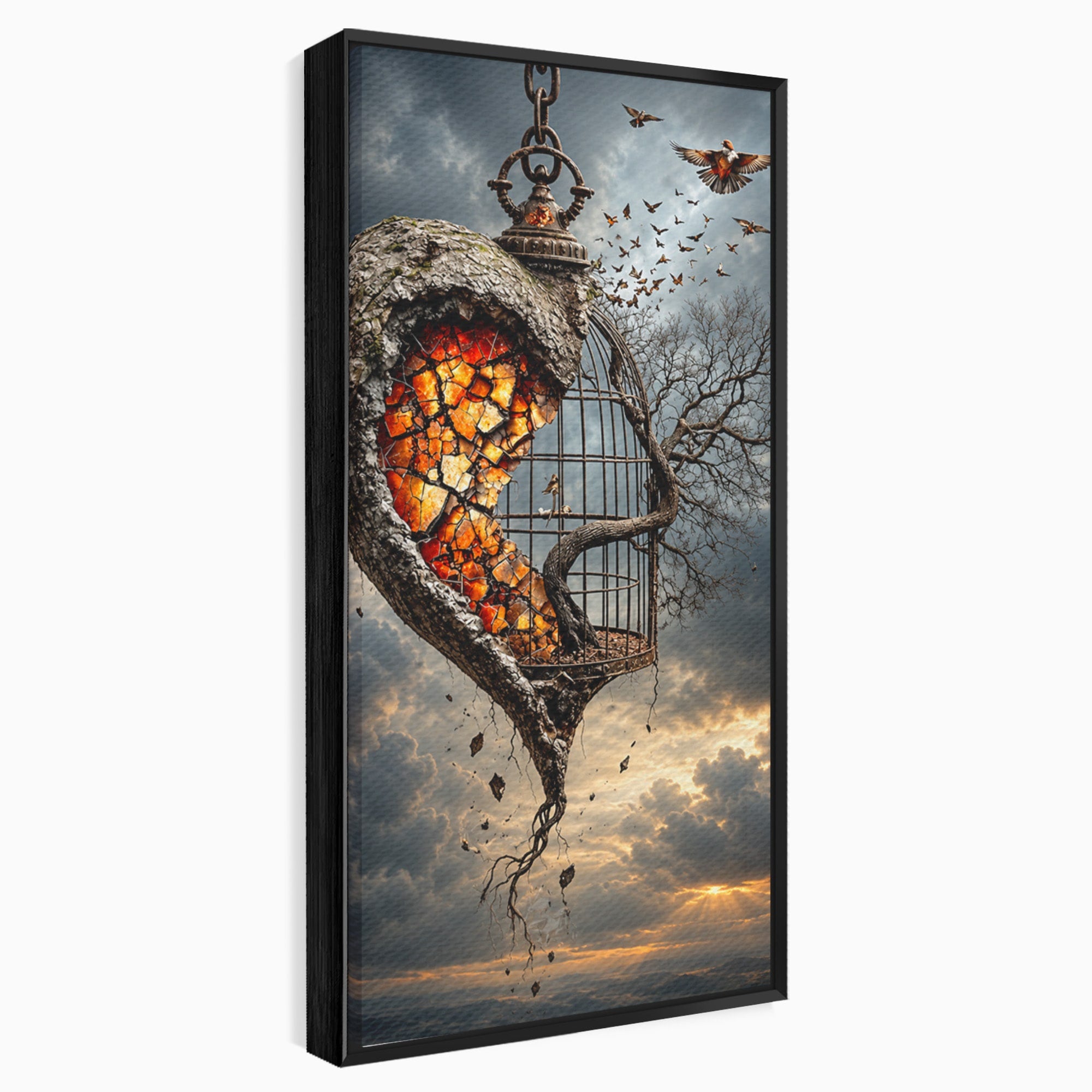 Tablou Canvas Premium LuxCanva® U1145, Inima Eliberata, Cusca, Copac, Apus, Inima, Dormitor, Culori Vibrante