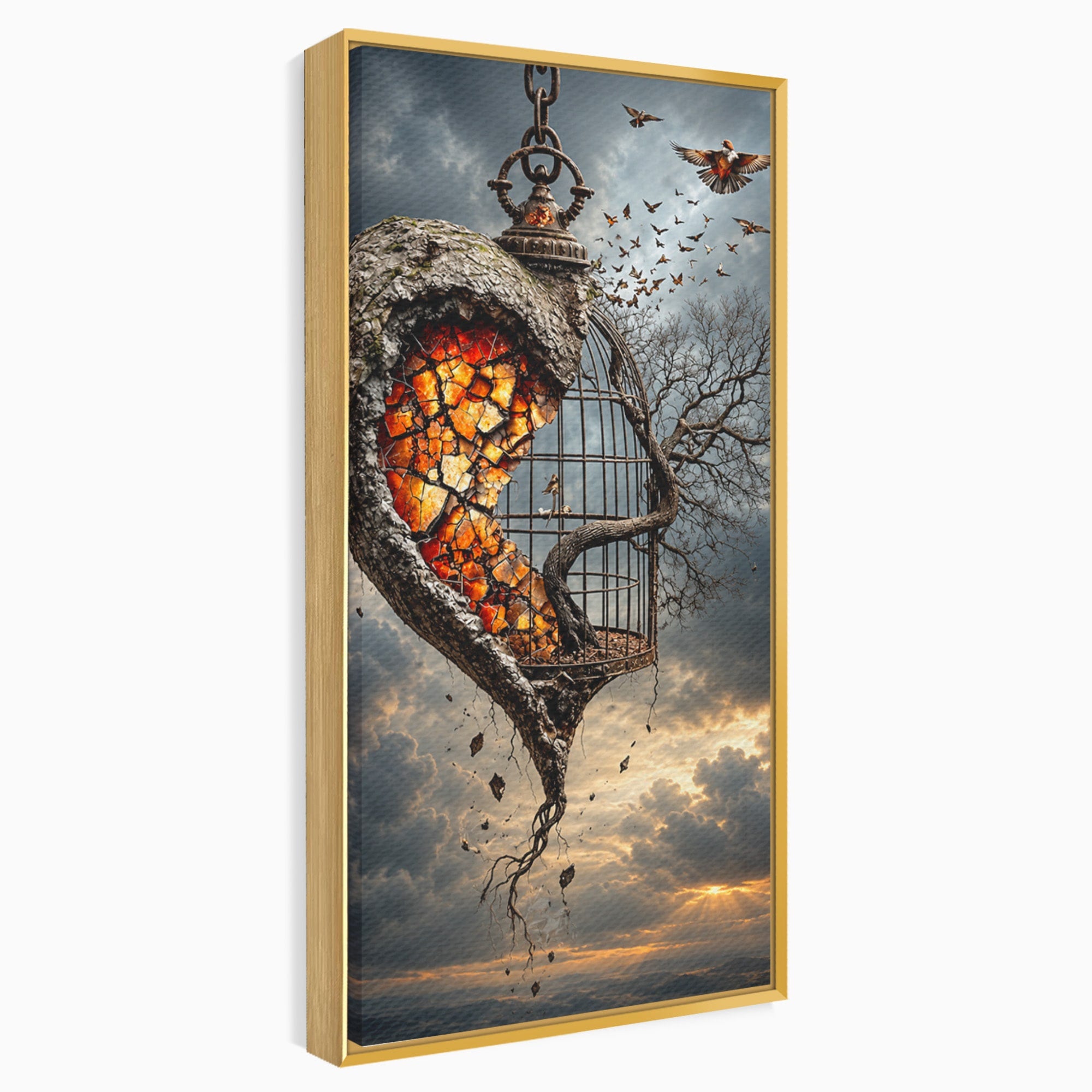 Tablou Canvas Premium LuxCanva® U1145, Inima Eliberata, Cusca, Copac, Apus, Inima, Dormitor, Culori Vibrante