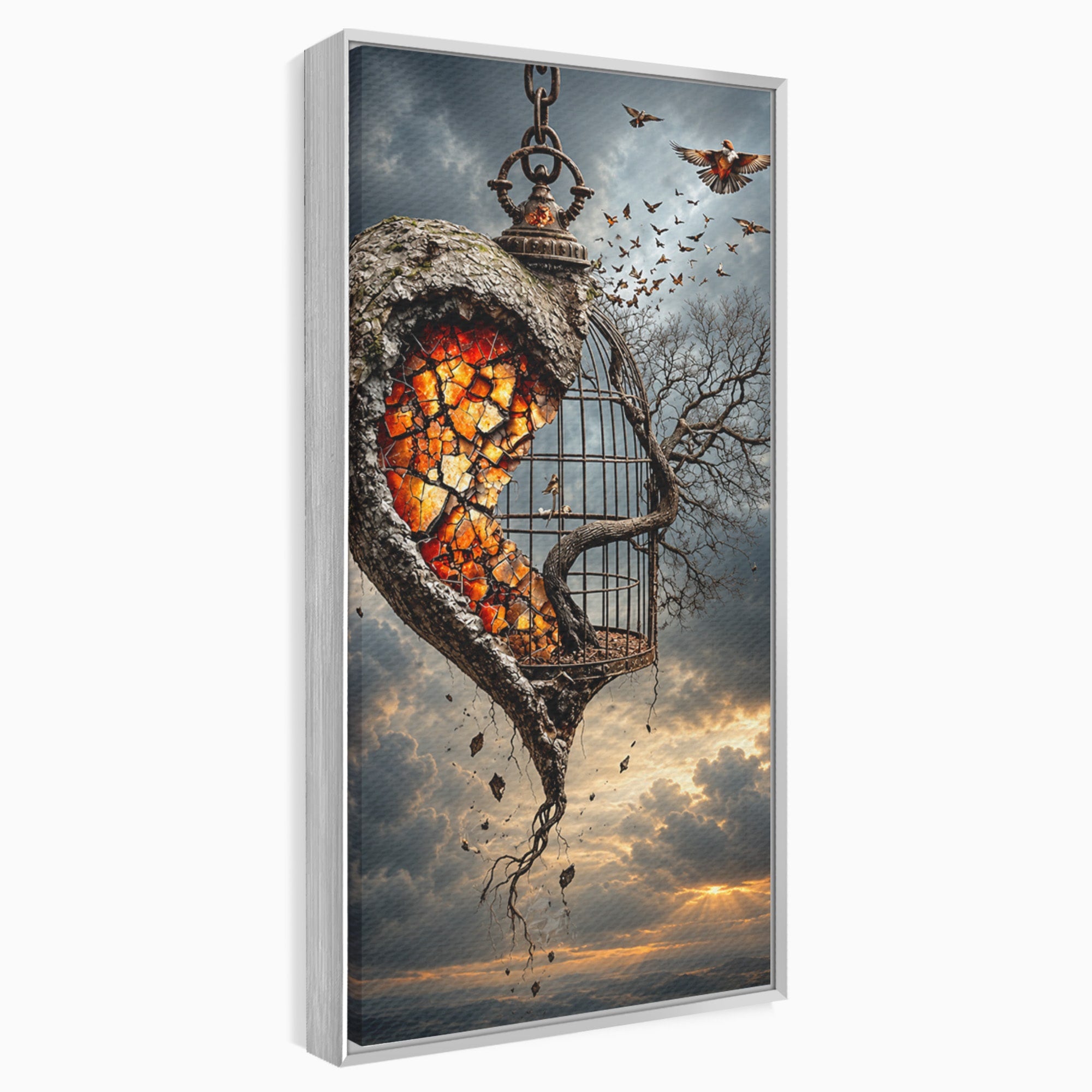 Tablou Canvas Premium LuxCanva® U1145, Inima Eliberata, Cusca, Copac, Apus, Inima, Dormitor, Culori Vibrante
