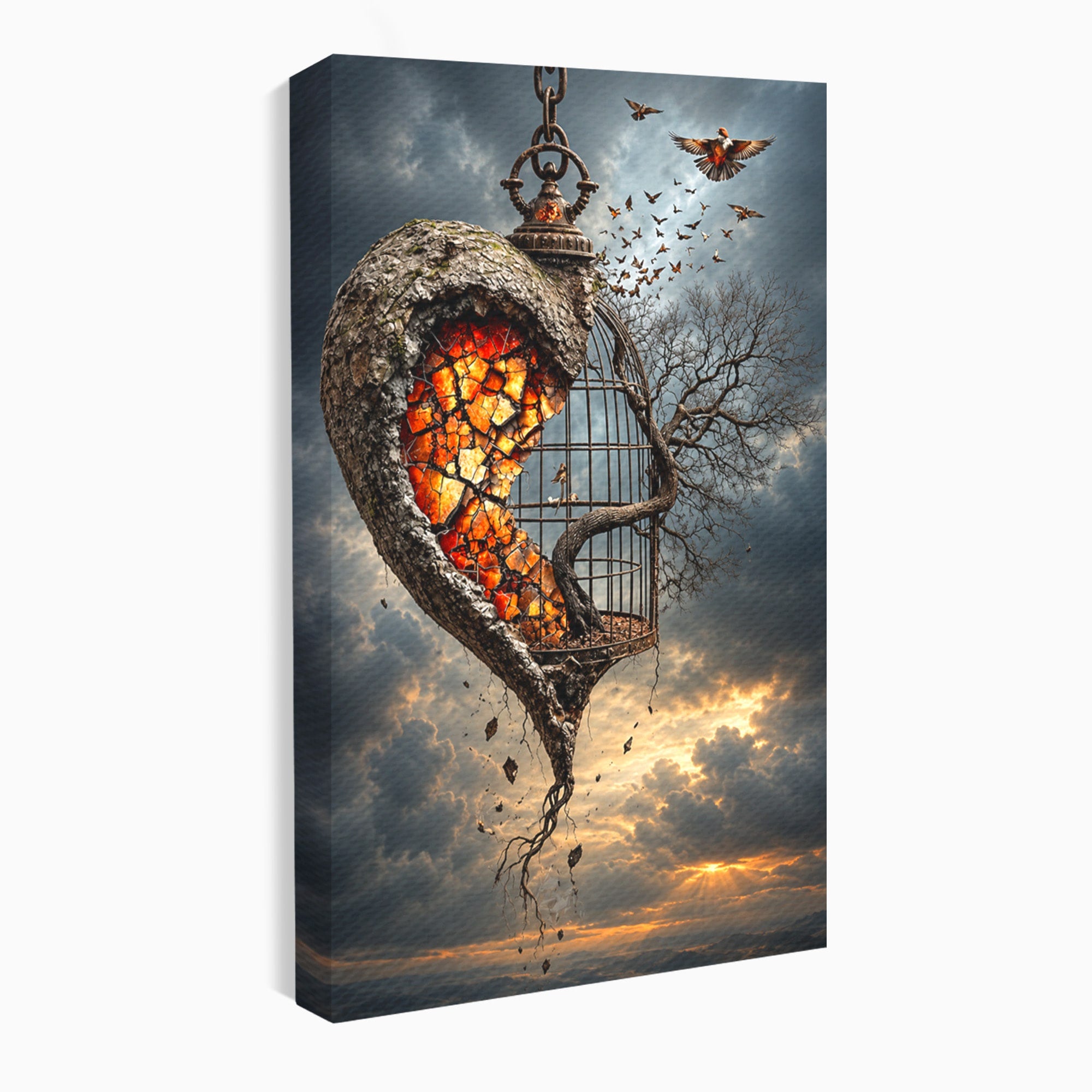 Tablou Canvas Premium LuxCanva® U1145, Inima Eliberata, Cusca, Copac, Apus, Inima, Dormitor, Culori Vibrante