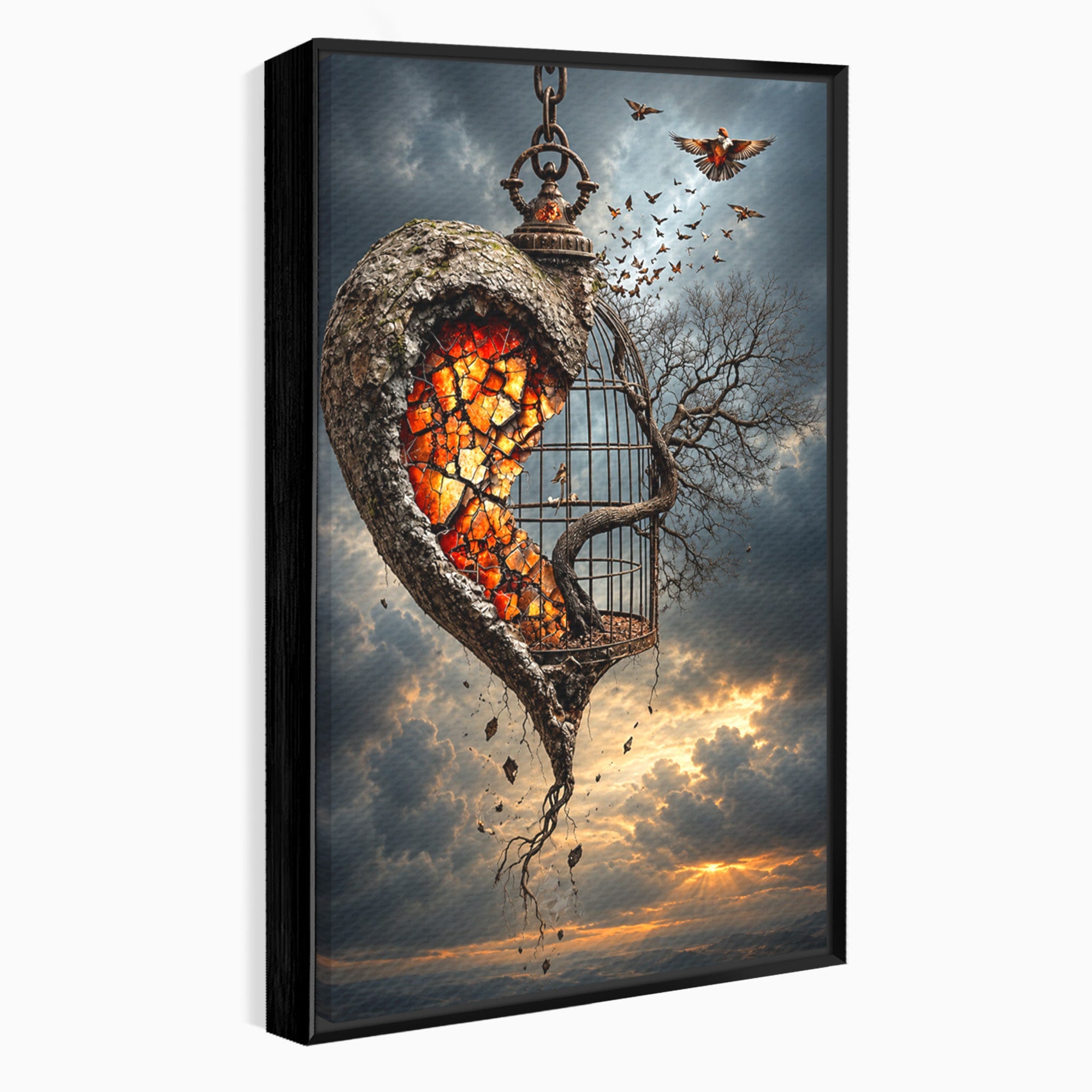 Tablou Canvas Premium LuxCanva® U1145, Inima Eliberata, Cusca, Copac, Apus, Inima, Dormitor, Culori Vibrante