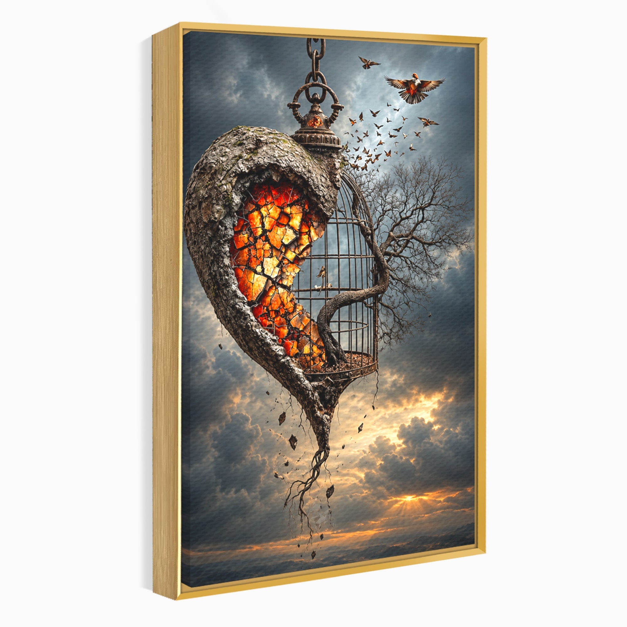 Tablou Canvas Premium LuxCanva® U1145, Inima Eliberata, Cusca, Copac, Apus, Inima, Dormitor, Culori Vibrante