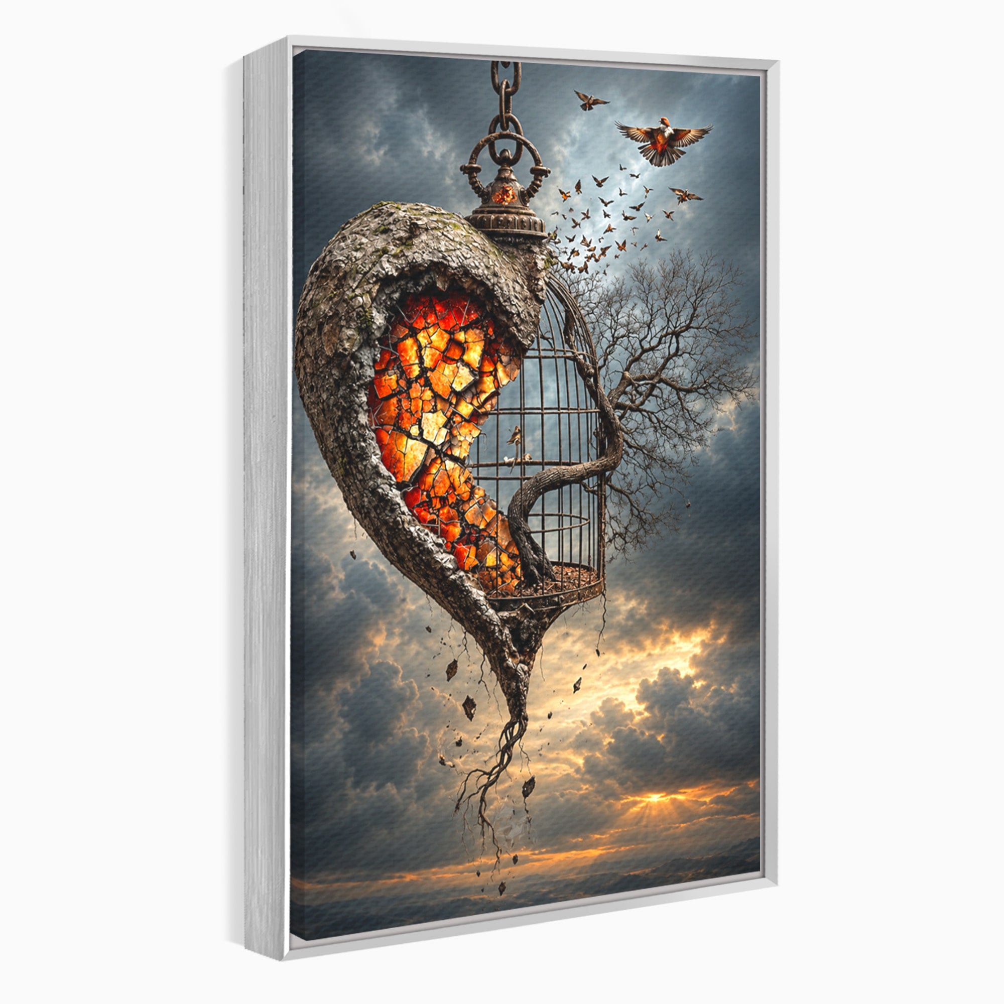 Tablou Canvas Premium LuxCanva® U1145, Inima Eliberata, Cusca, Copac, Apus, Inima, Dormitor, Culori Vibrante