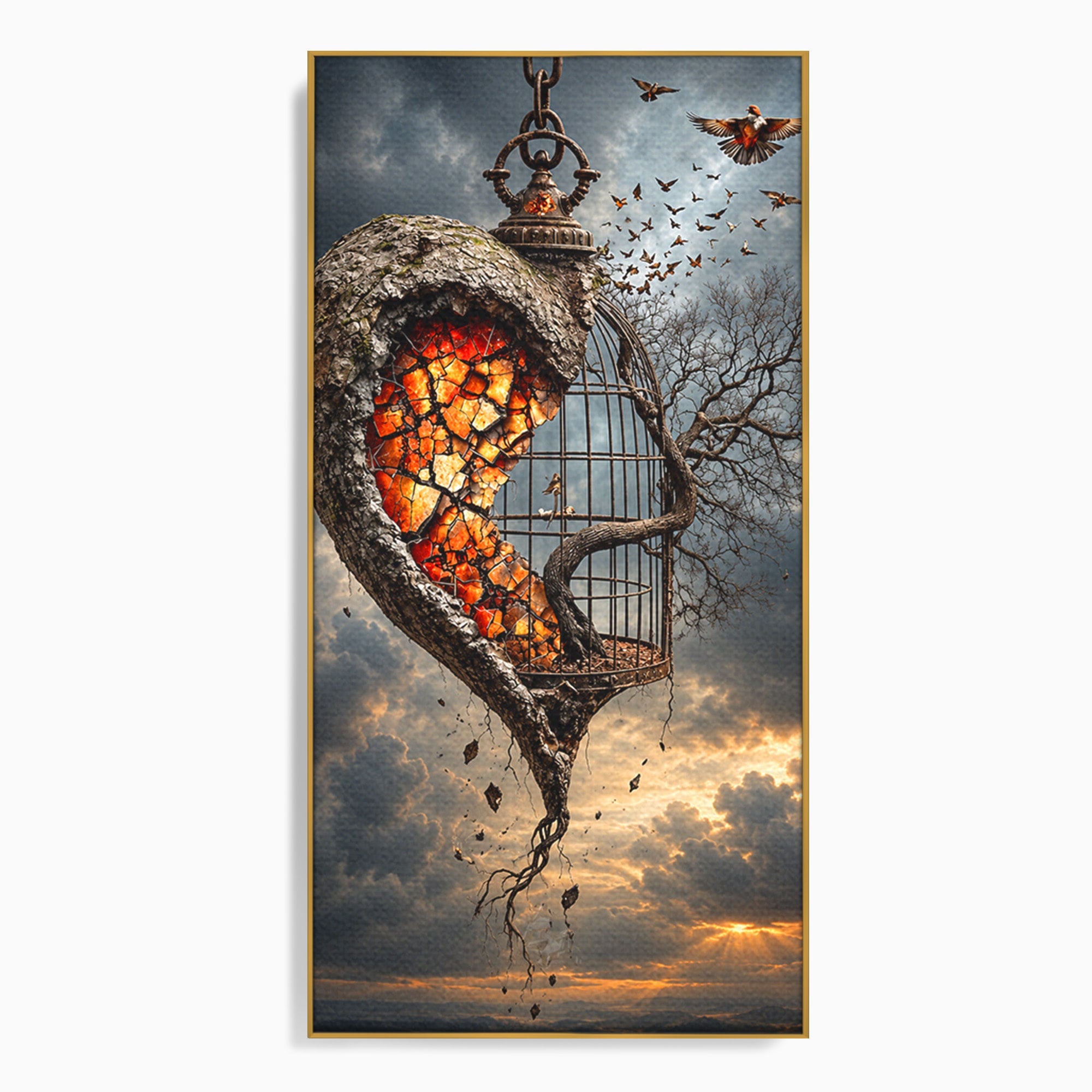 Tablou Canvas Premium LuxCanva® U1145, Inima Eliberata, Cusca, Copac, Apus, Inima, Dormitor, Culori Vibrante